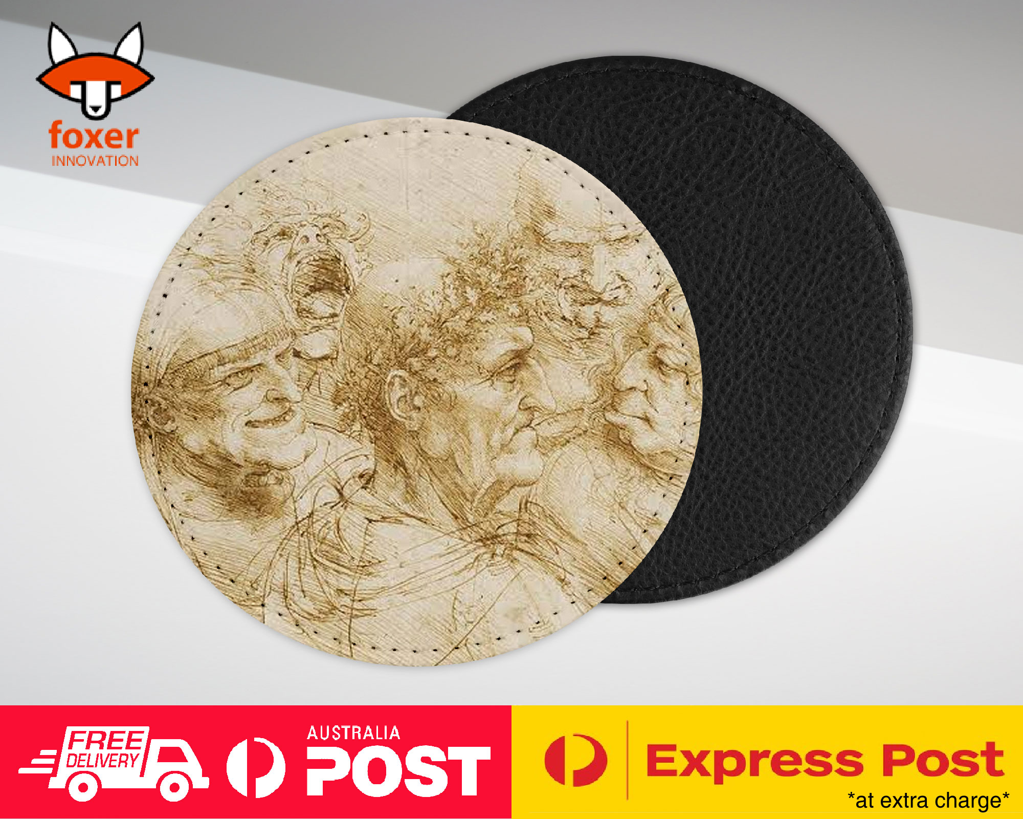 COASTER COFFEE DRINKING MAT|LEONARDO DA VINCI - STUDY OF FIVE GROTESQUE HEADS