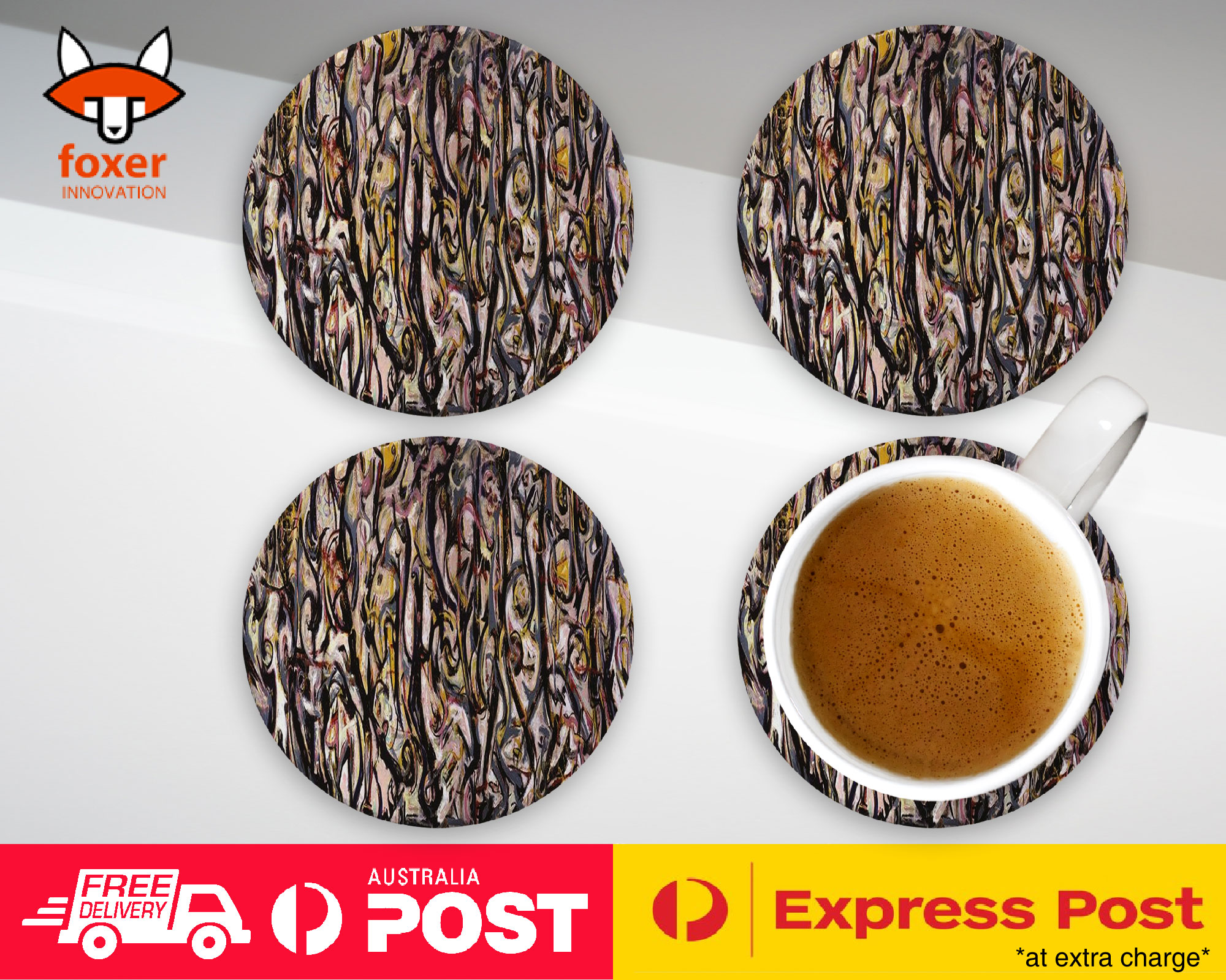 COASTER COFFEE DRINKING MAT|JACKSON POLLOCK - MURAL (1943) ART PAINT