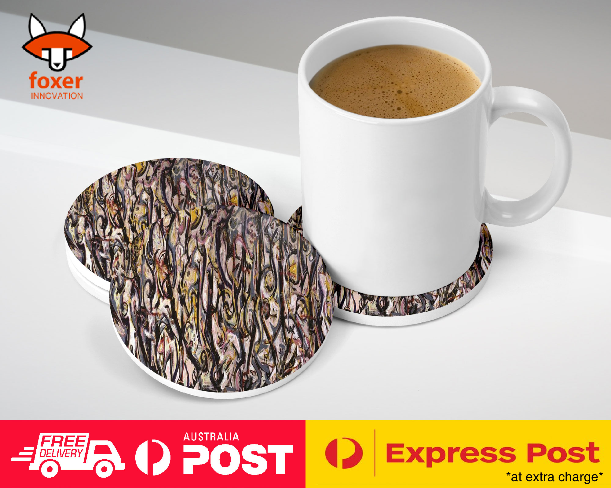 COASTER COFFEE DRINKING MAT|JACKSON POLLOCK - MURAL (1943) ART PAINT