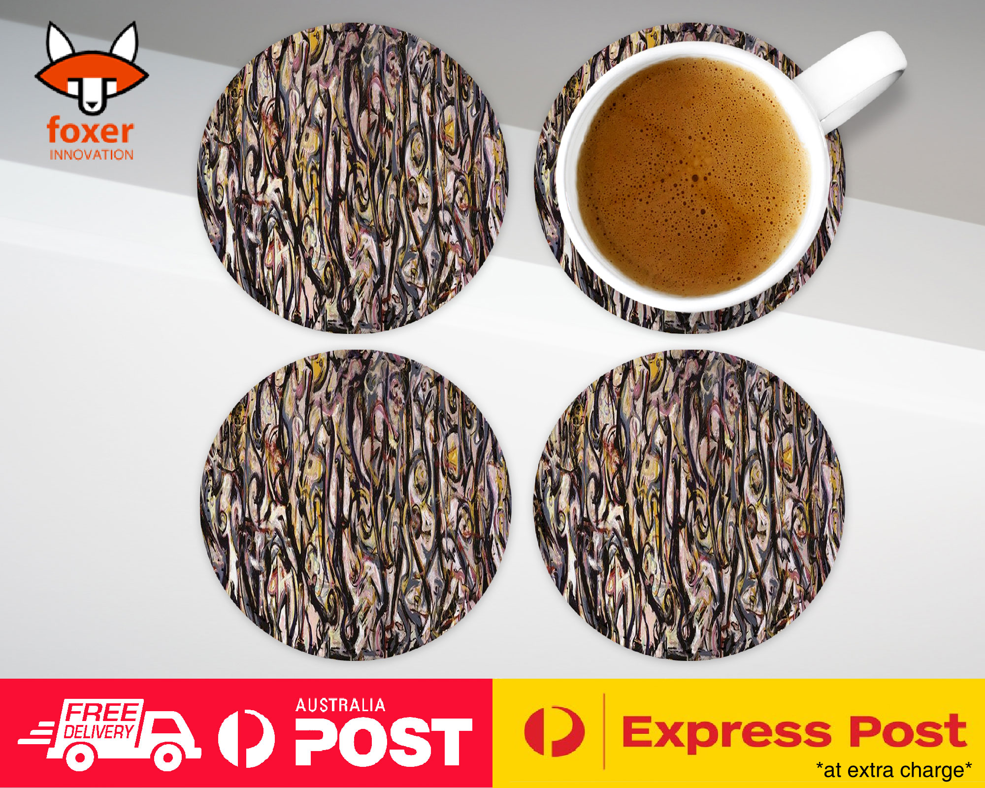 COASTER COFFEE DRINKING MAT|JACKSON POLLOCK - MURAL (1943) ART PAINT