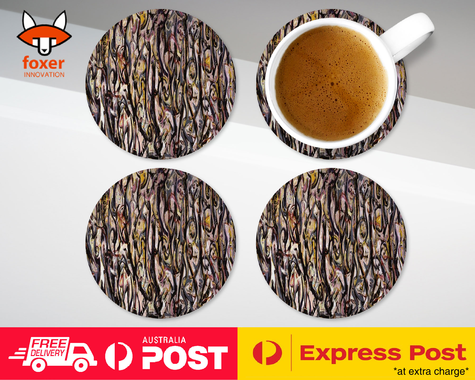 COASTER COFFEE DRINKING MAT|JACKSON POLLOCK - MURAL (1943) ART PAINT