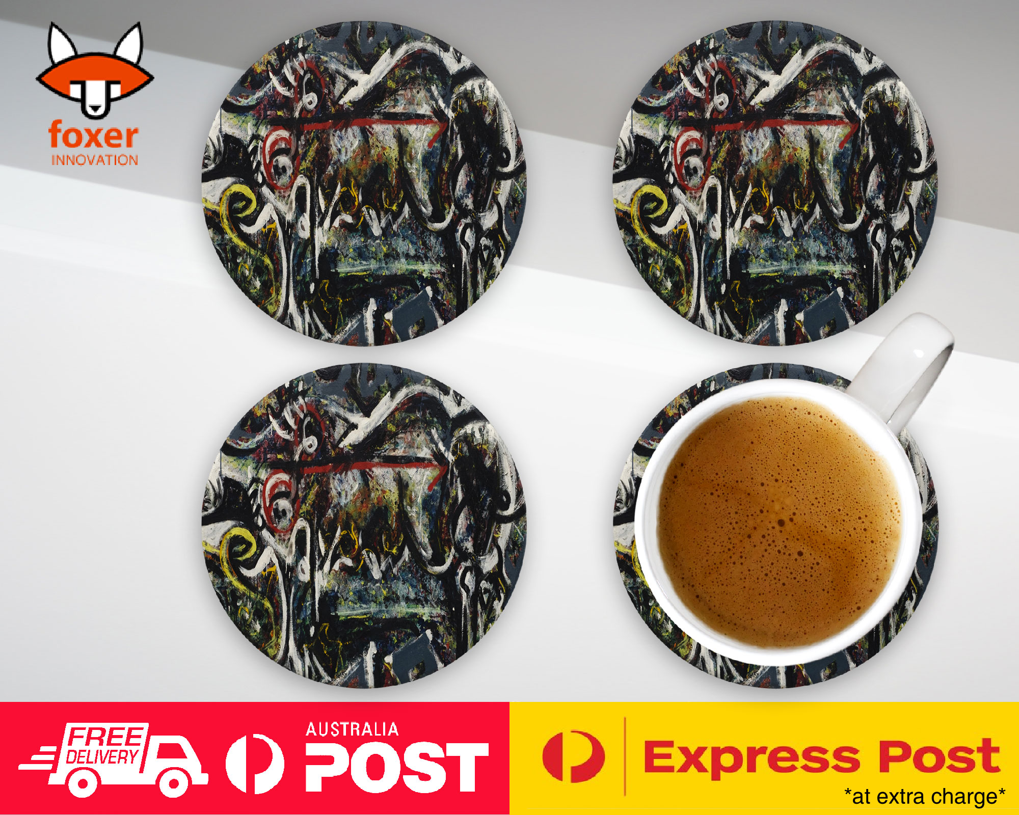 COASTER COFFEE DRINKING MAT|JACKSON POLLOCK - THE SHE-WOLF ART PAINT
