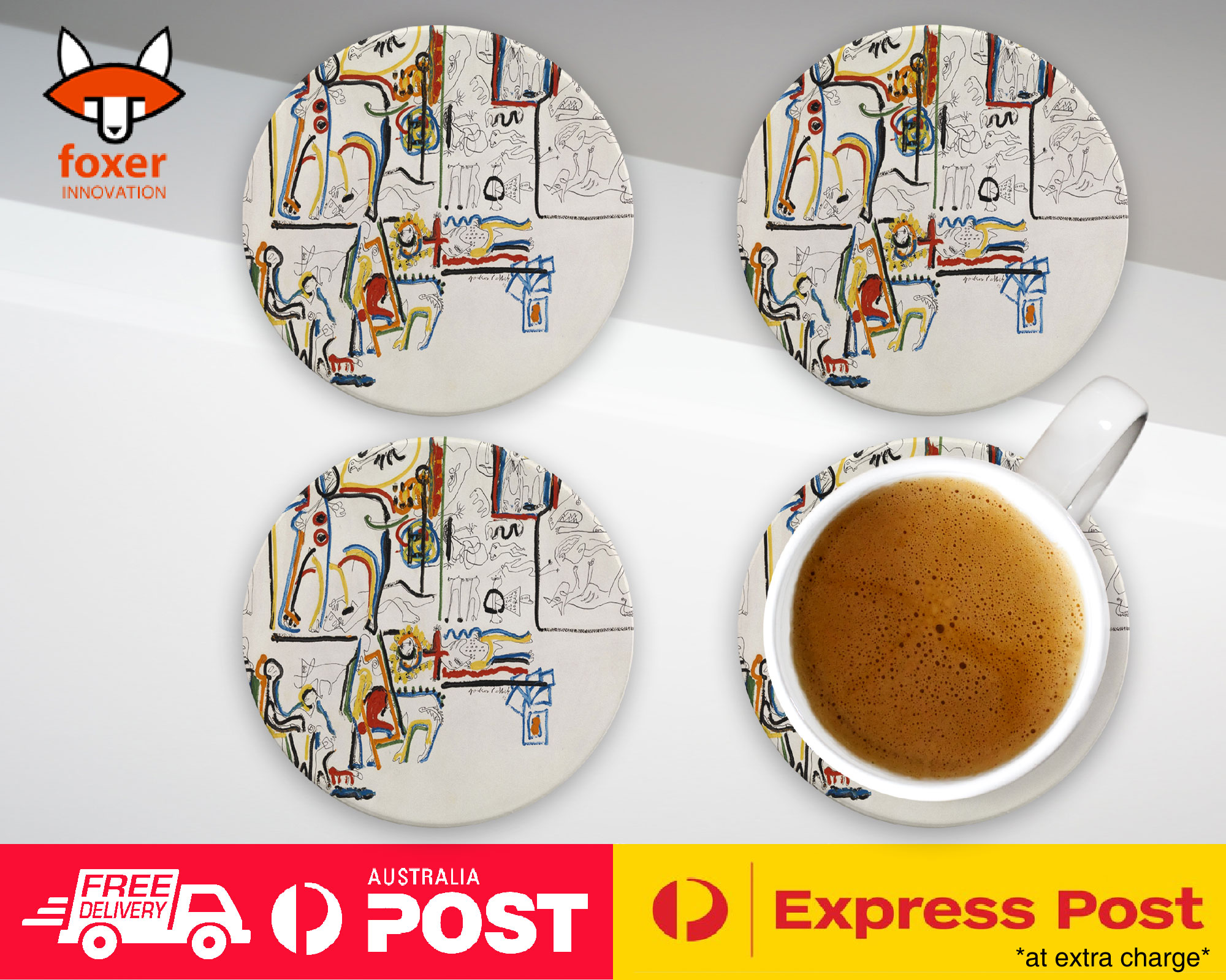 COASTER COFFEE DRINKING MAT|JACKSON POLLOCK - ANIMALS AND FIGURES ART