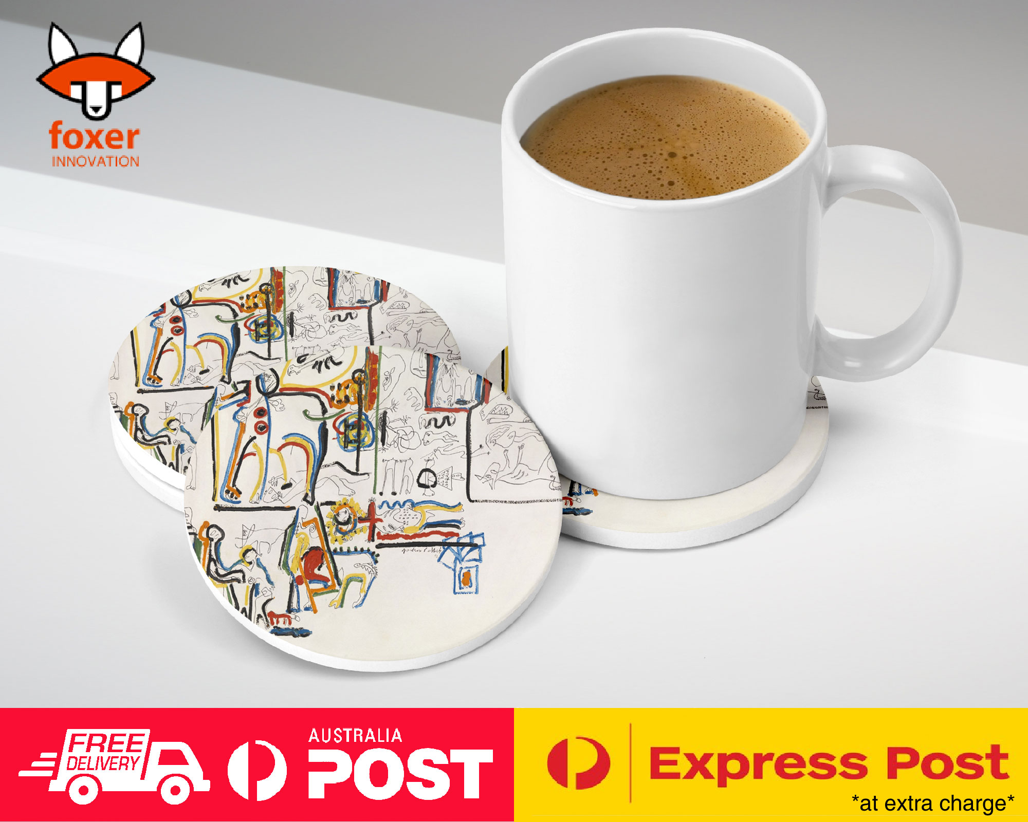 COASTER COFFEE DRINKING MAT|JACKSON POLLOCK - ANIMALS AND FIGURES ART