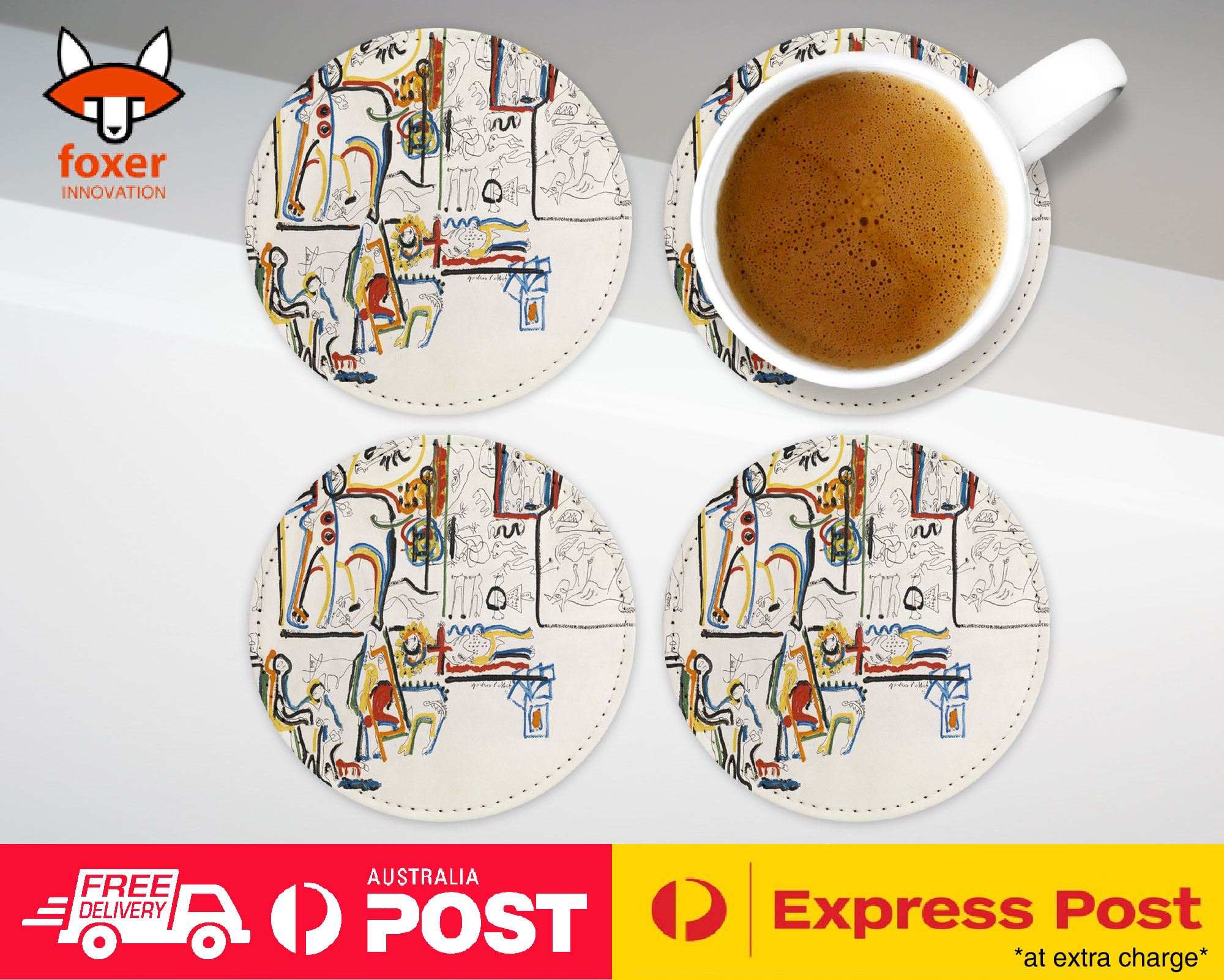 COASTER COFFEE DRINKING MAT|JACKSON POLLOCK - ANIMALS AND FIGURES ART