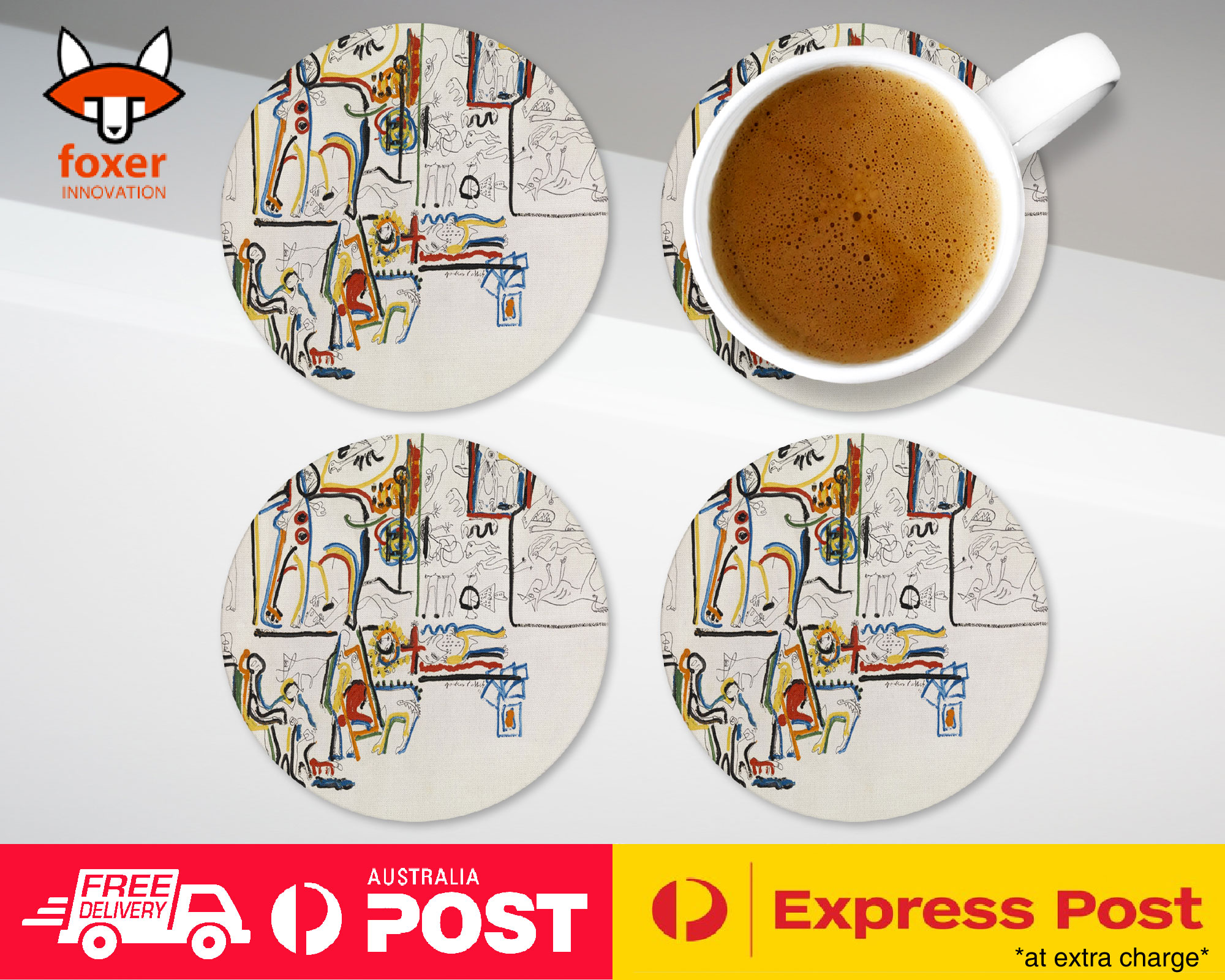 COASTER COFFEE DRINKING MAT|JACKSON POLLOCK - ANIMALS AND FIGURES ART
