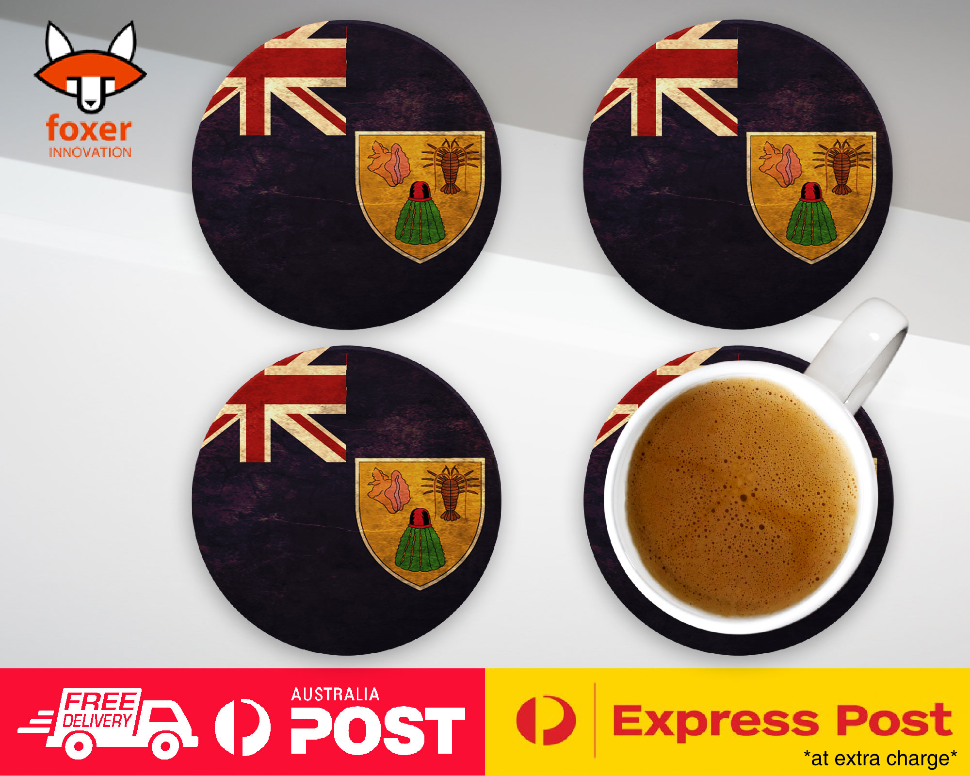 COASTER COFFEE DRINKING MAT|TURKS CAICOS ISLANDS FLAG