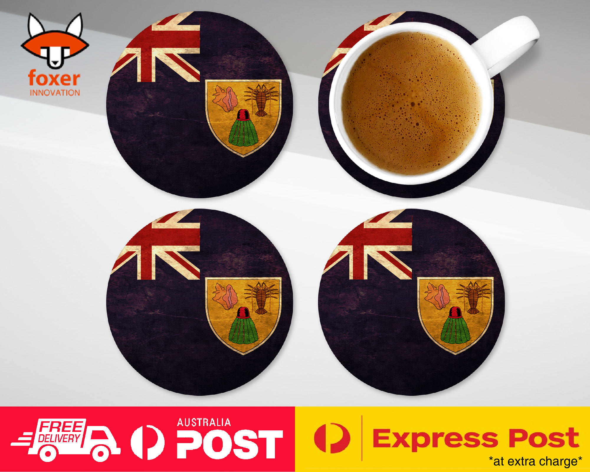 COASTER COFFEE DRINKING MAT|TURKS CAICOS ISLANDS FLAG