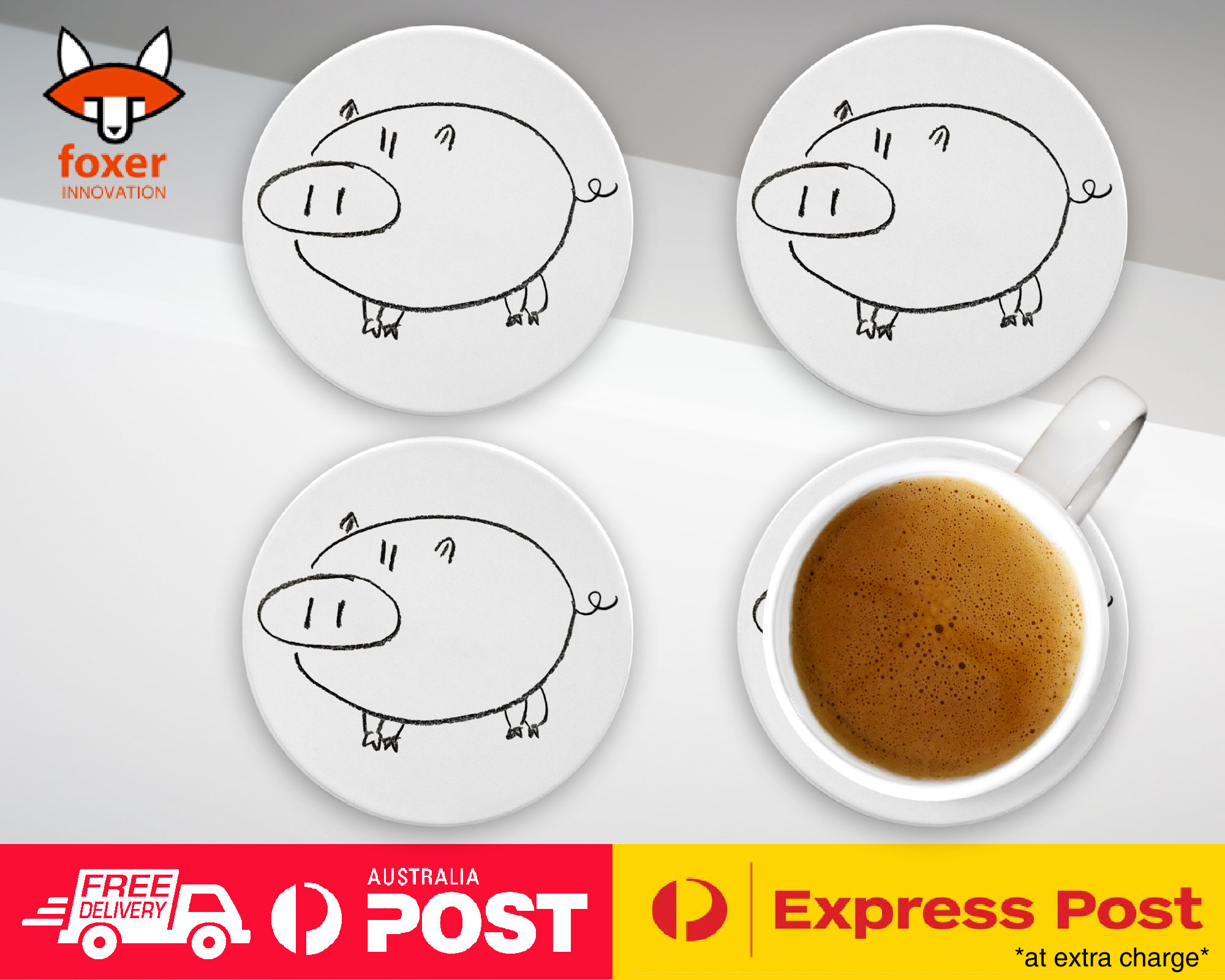 COASTER COFFEE DRINKING MAT|CUTE PIG DRAWING SKETCH ART