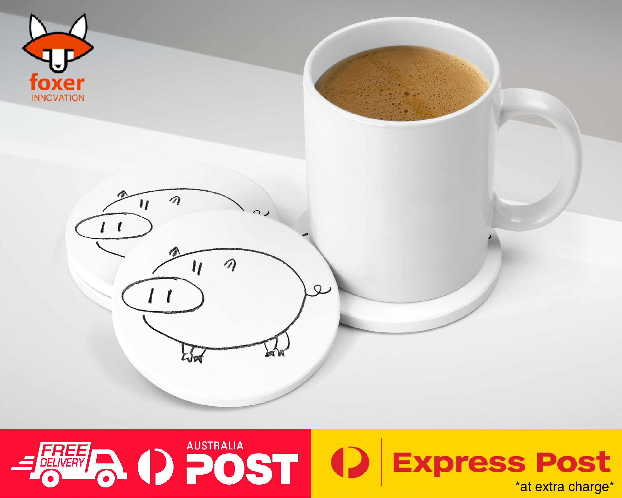 COASTER COFFEE DRINKING MAT|CUTE PIG DRAWING SKETCH ART
