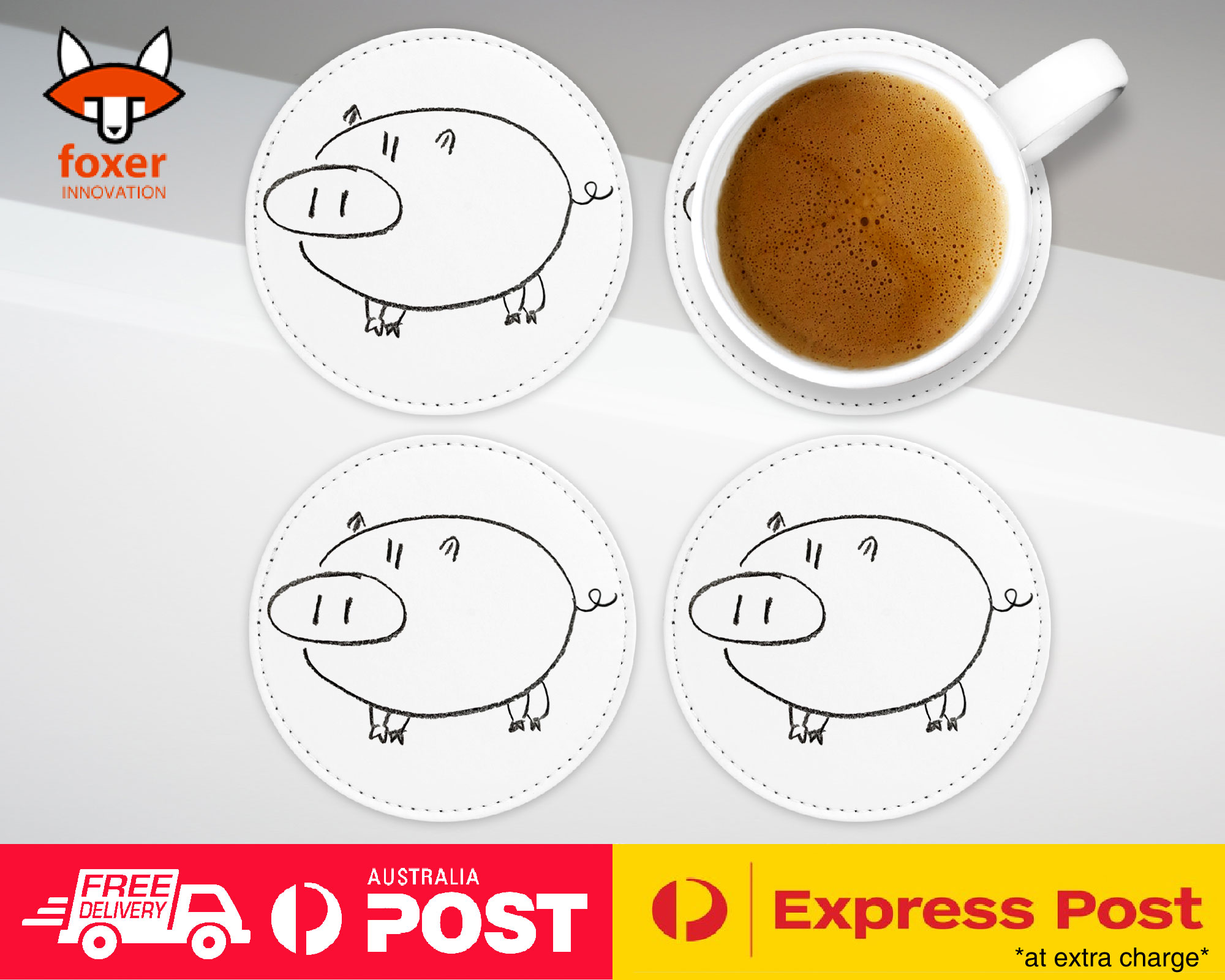 COASTER COFFEE DRINKING MAT|CUTE PIG DRAWING SKETCH ART