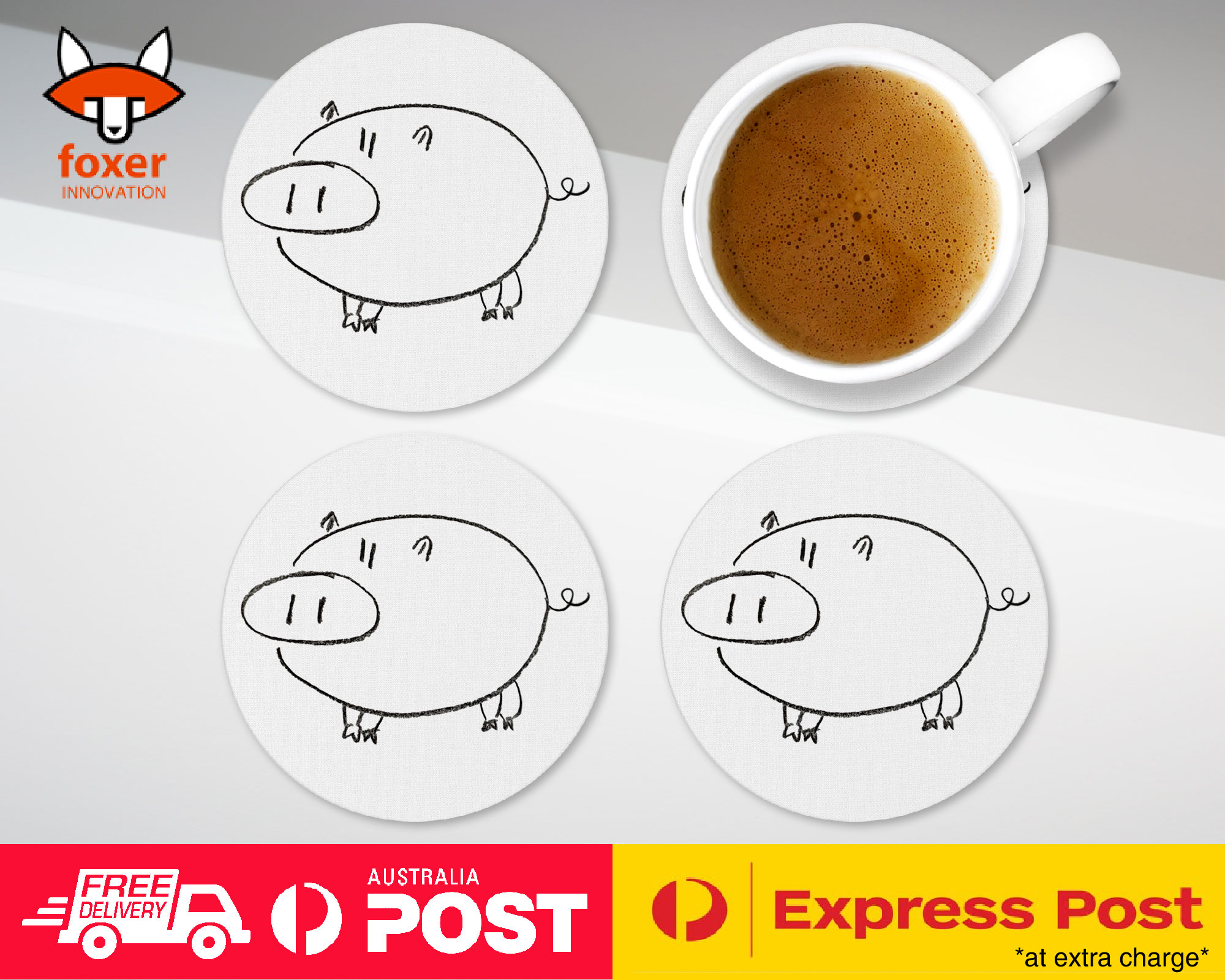 COASTER COFFEE DRINKING MAT|CUTE PIG DRAWING SKETCH ART
