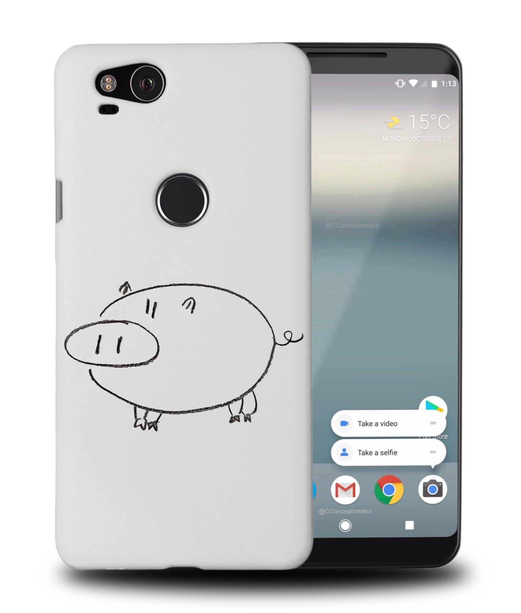 CASE COVER FOR GOOGLE PIXEL|CUTE PIG DRAWING SKETCH ART - Imagen 9 de 11