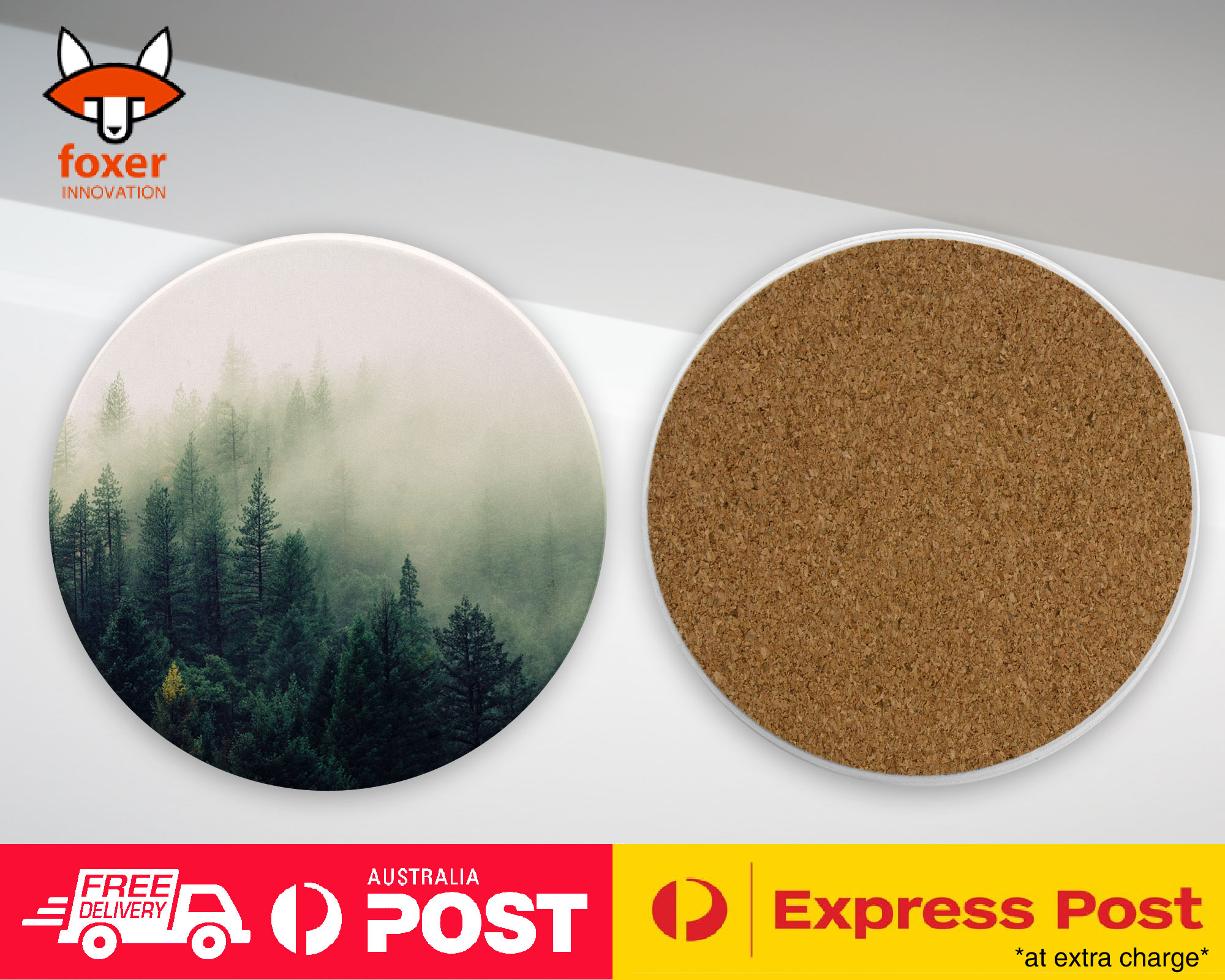 COASTER COFFEE DRINKING MAT|FOGGY FOREST TREES