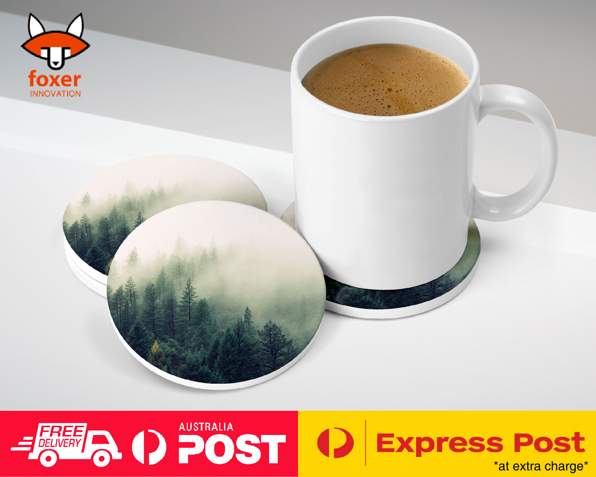 COASTER COFFEE DRINKING MAT|FOGGY FOREST TREES