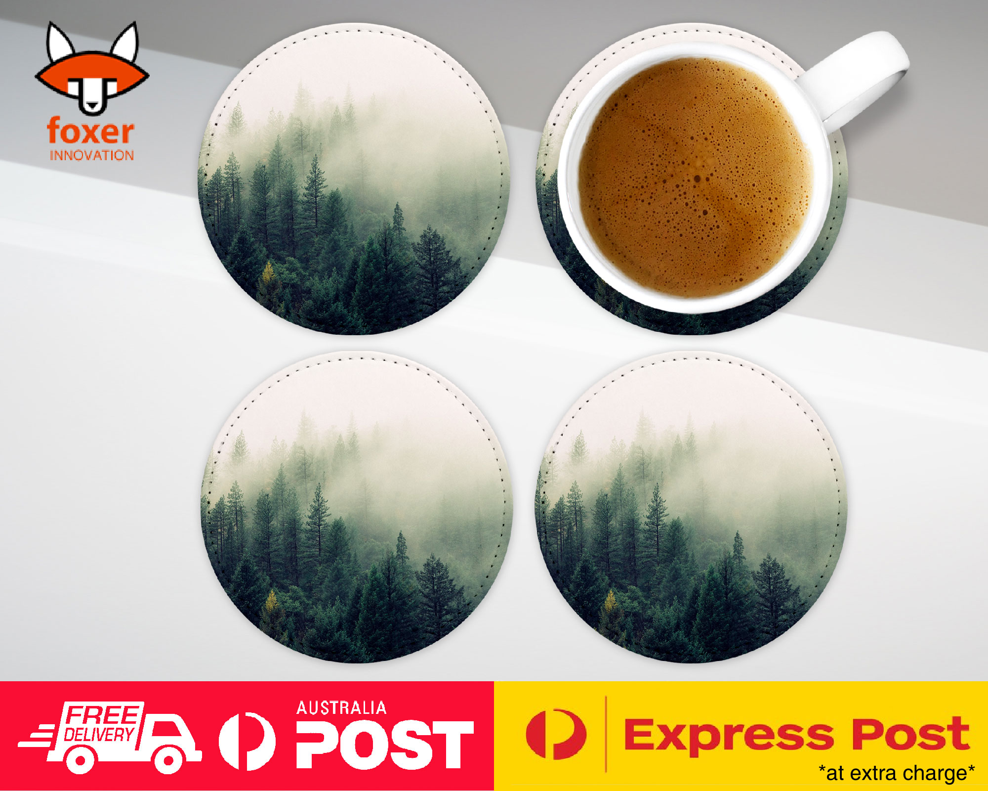COASTER COFFEE DRINKING MAT|FOGGY FOREST TREES