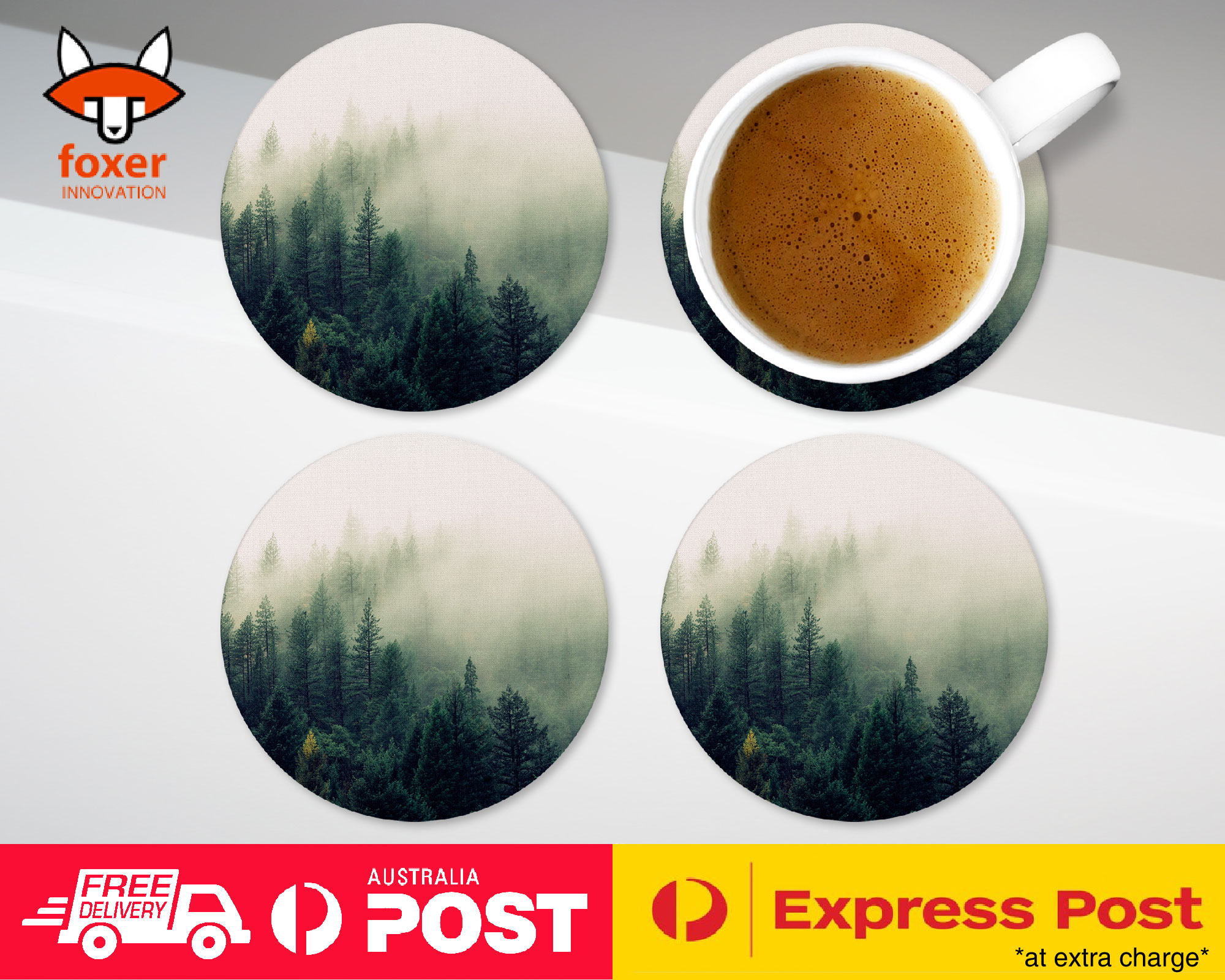 COASTER COFFEE DRINKING MAT|FOGGY FOREST TREES