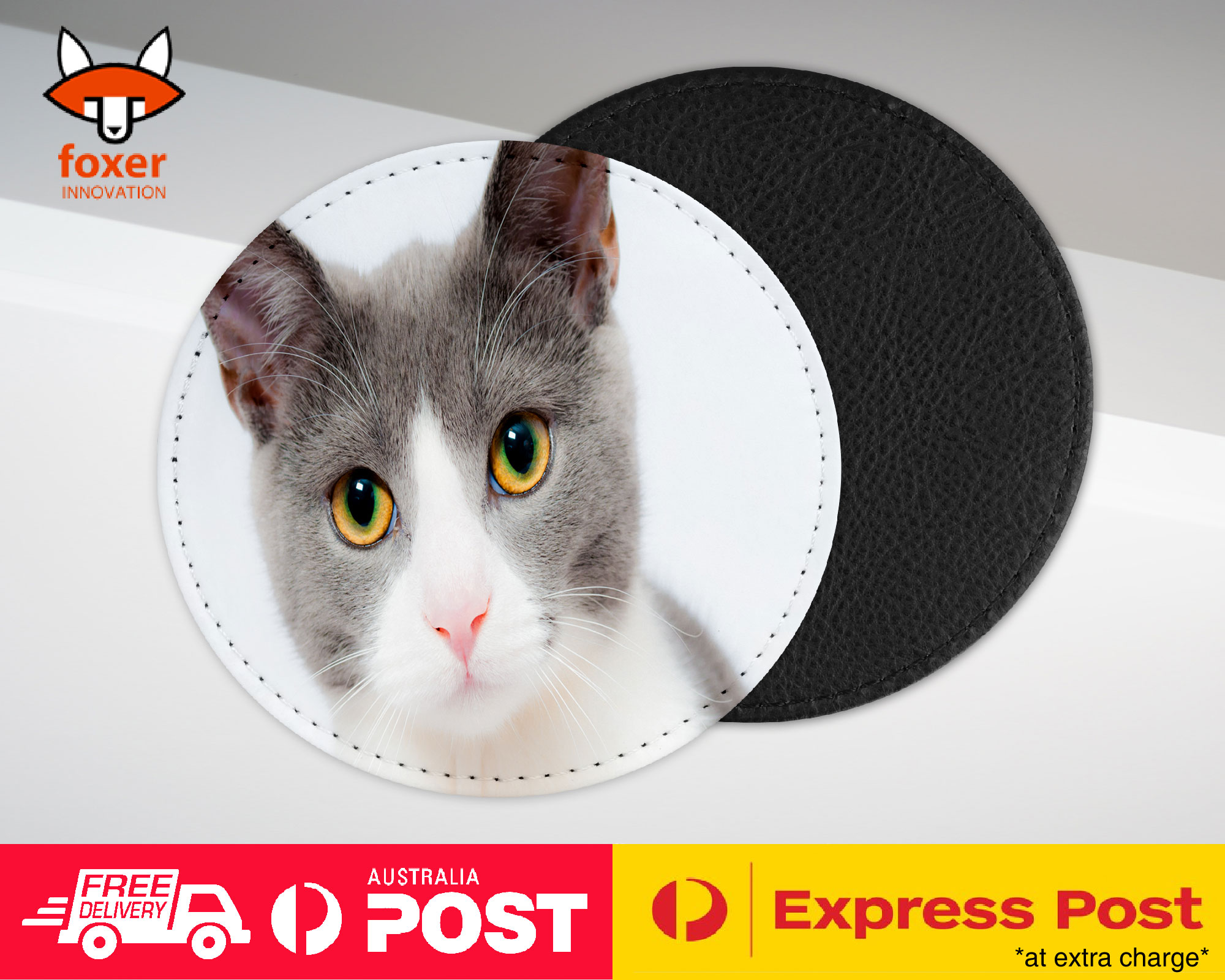 COASTER COFFEE DRINKING MAT|CUTE GREY WHITE CAT KITTEN ANIMAL