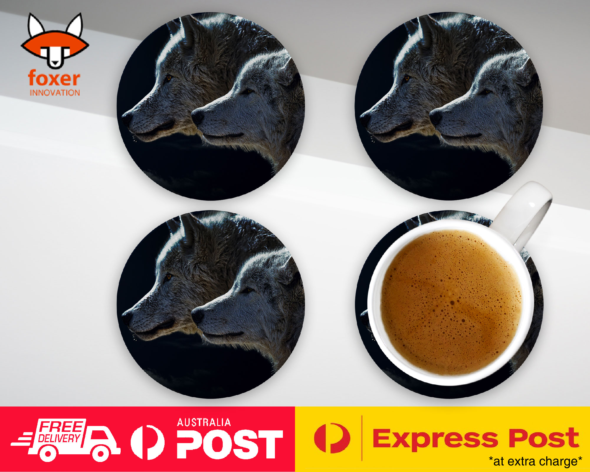 COASTER COFFEE DRINKING MAT|WOLVES BY THE FULL MOON