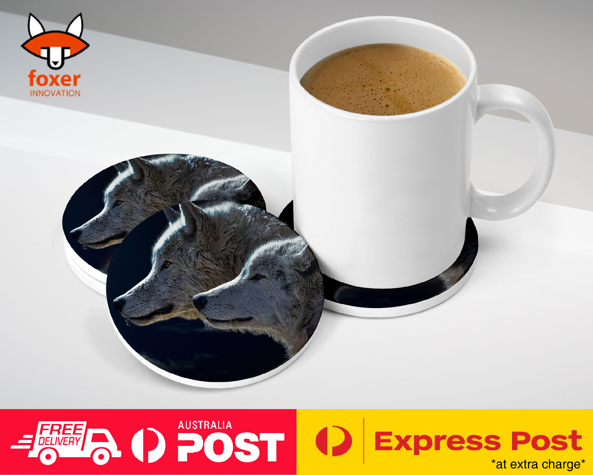 COASTER COFFEE DRINKING MAT|WOLVES BY THE FULL MOON