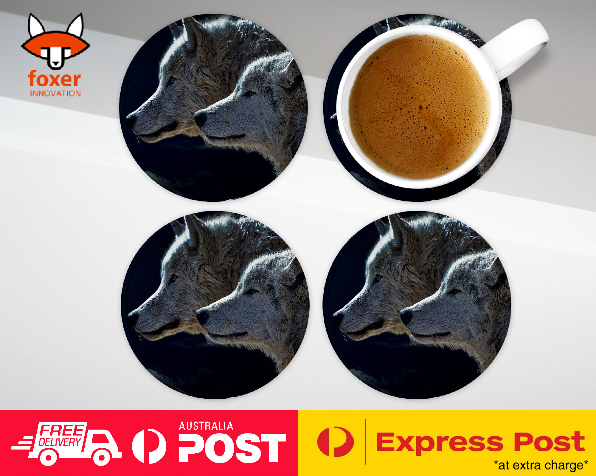 COASTER COFFEE DRINKING MAT|WOLVES BY THE FULL MOON