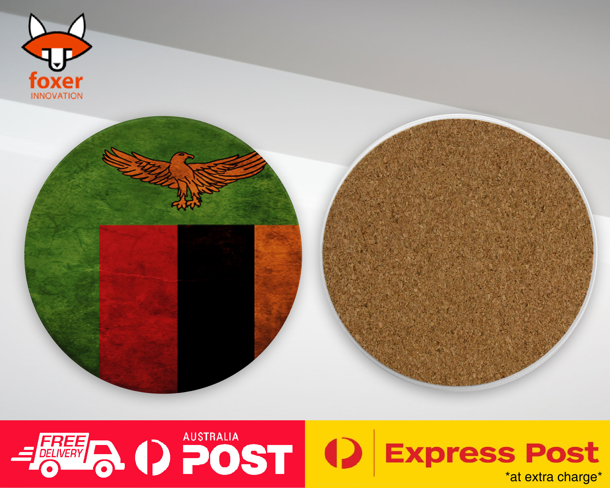 COASTER COFFEE DRINKING MAT|ZAMBIA COUNTRY FLAG 166