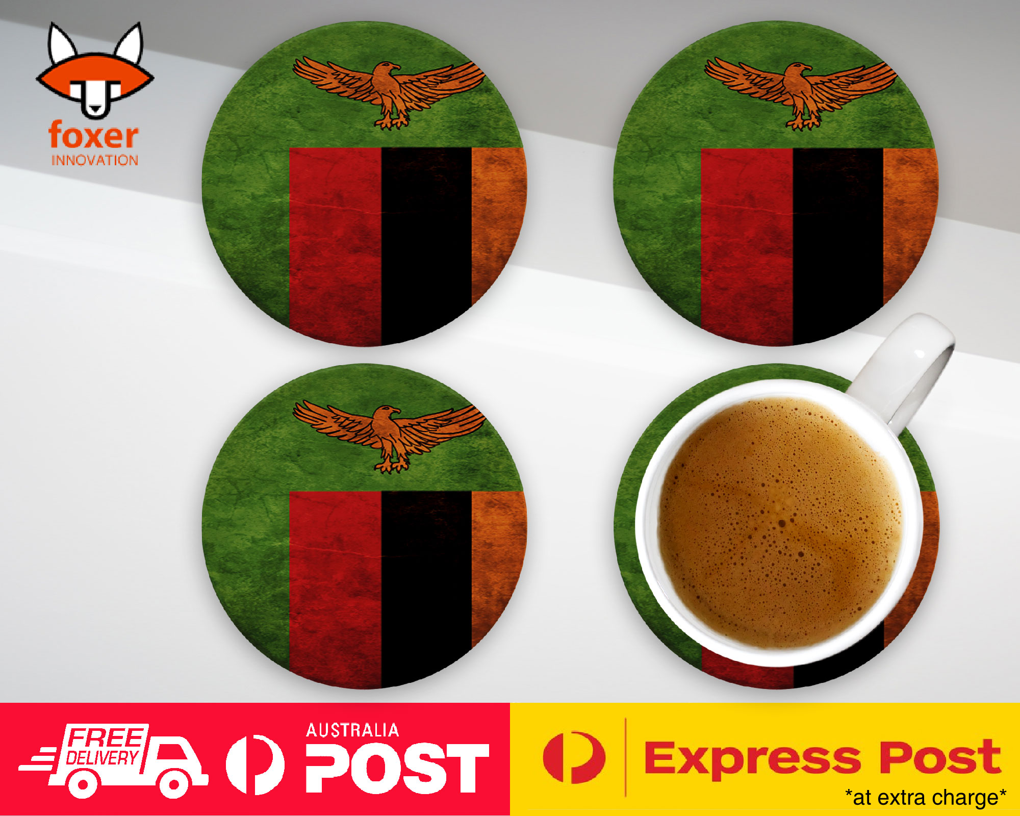 COASTER COFFEE DRINKING MAT|ZAMBIA COUNTRY FLAG 166