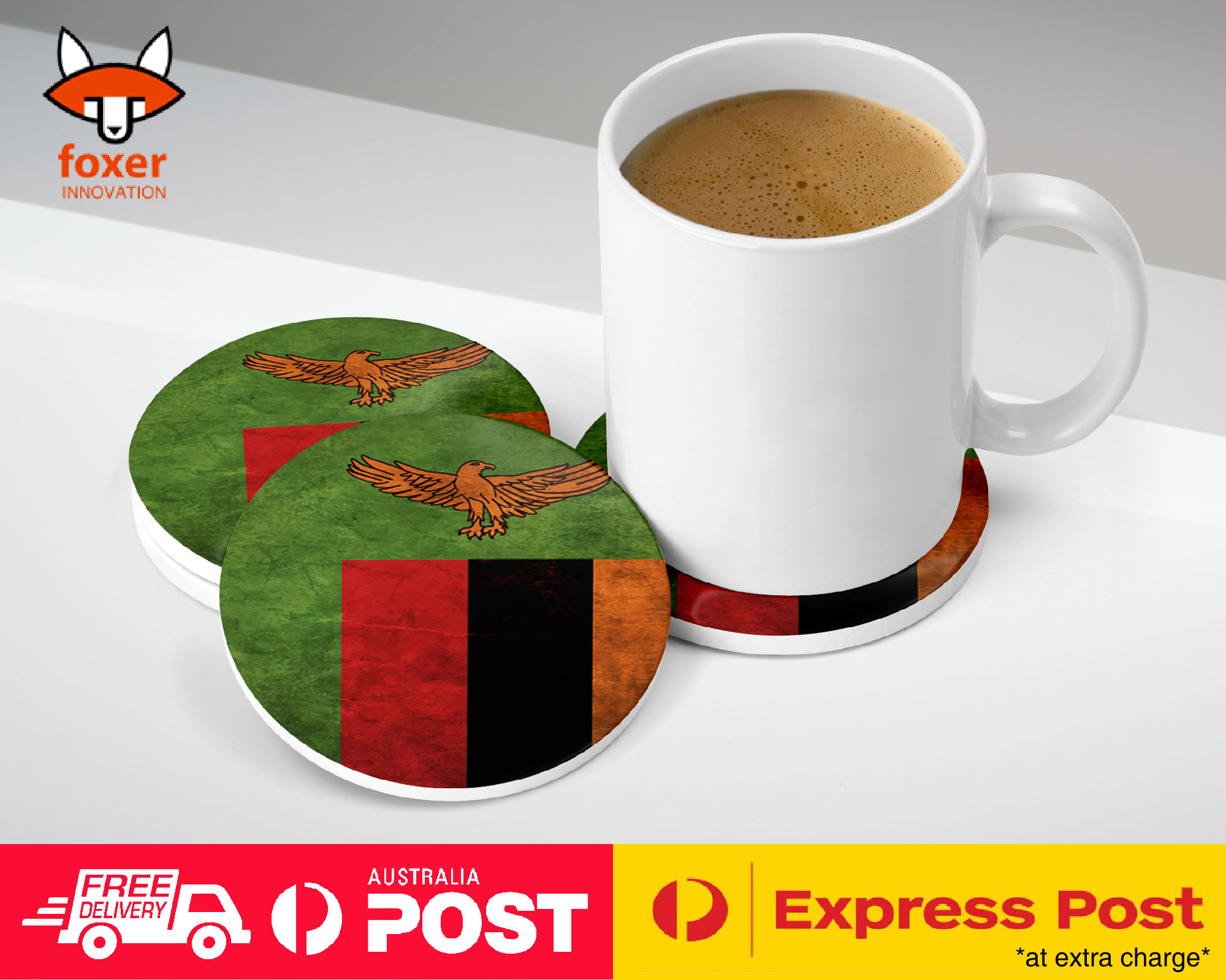 COASTER COFFEE DRINKING MAT|ZAMBIA COUNTRY FLAG 166