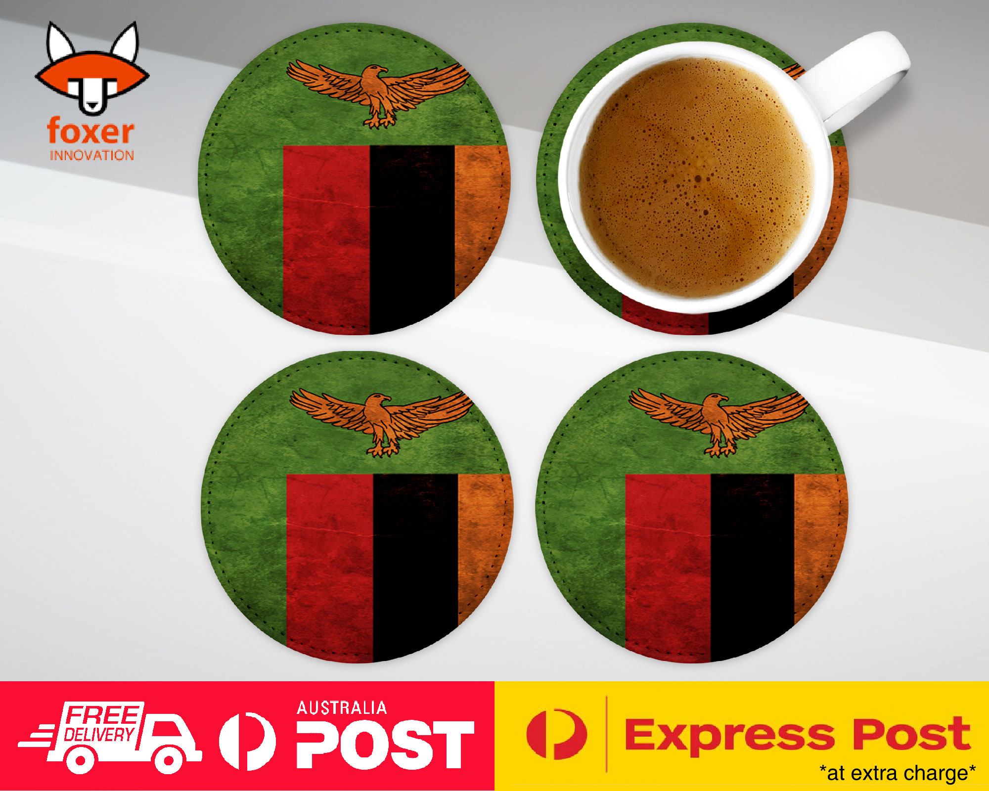 COASTER COFFEE DRINKING MAT|ZAMBIA COUNTRY FLAG 166
