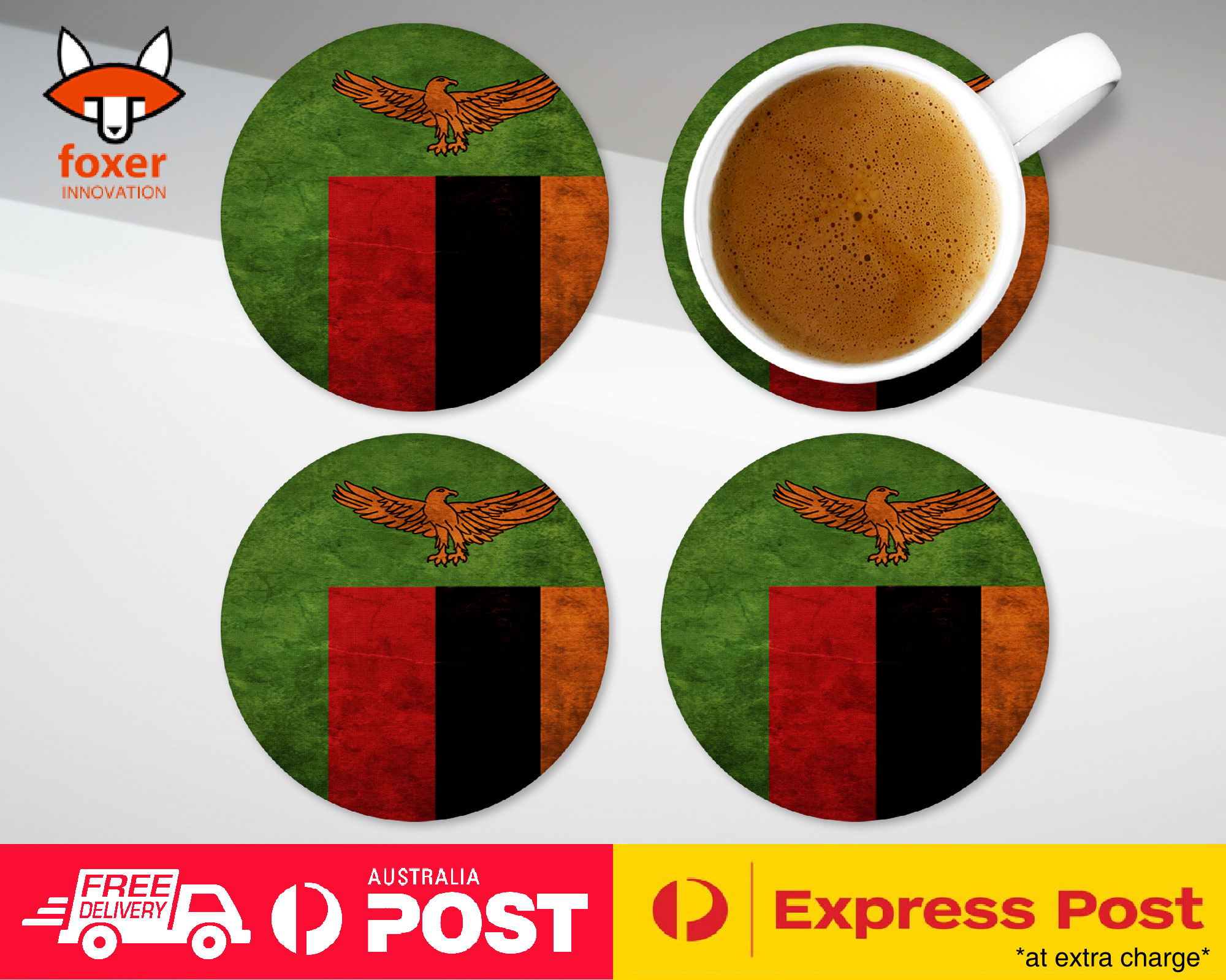 COASTER COFFEE DRINKING MAT|ZAMBIA COUNTRY FLAG 166