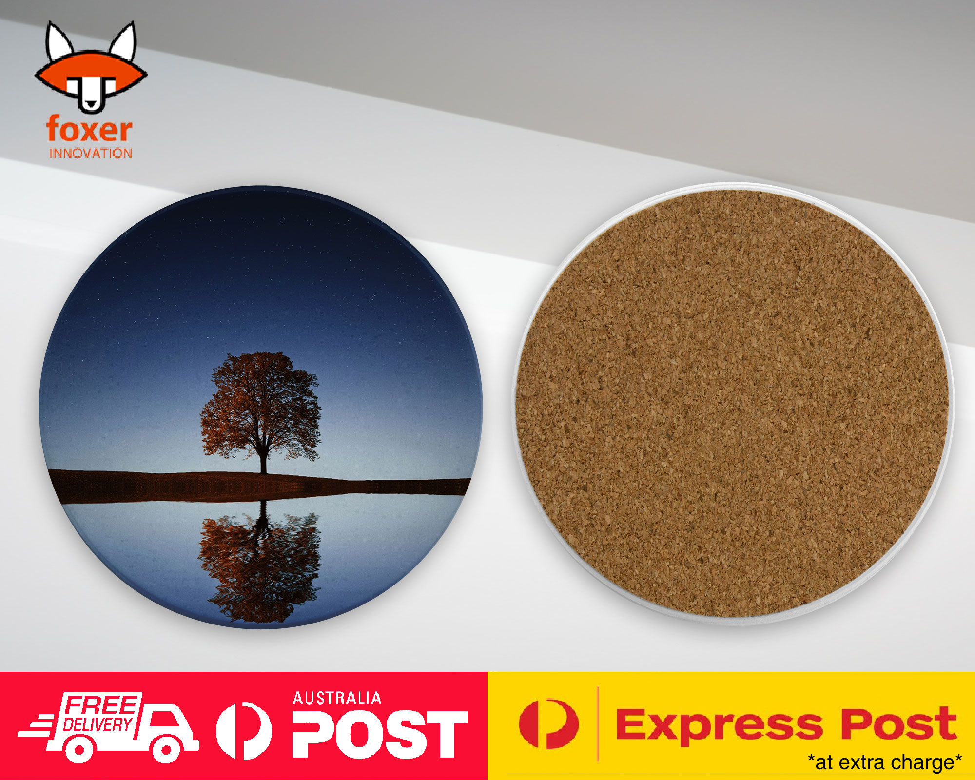 COASTER COFFEE DRINKING MAT|LONELY AUTUMN TREE BY THE LAKE