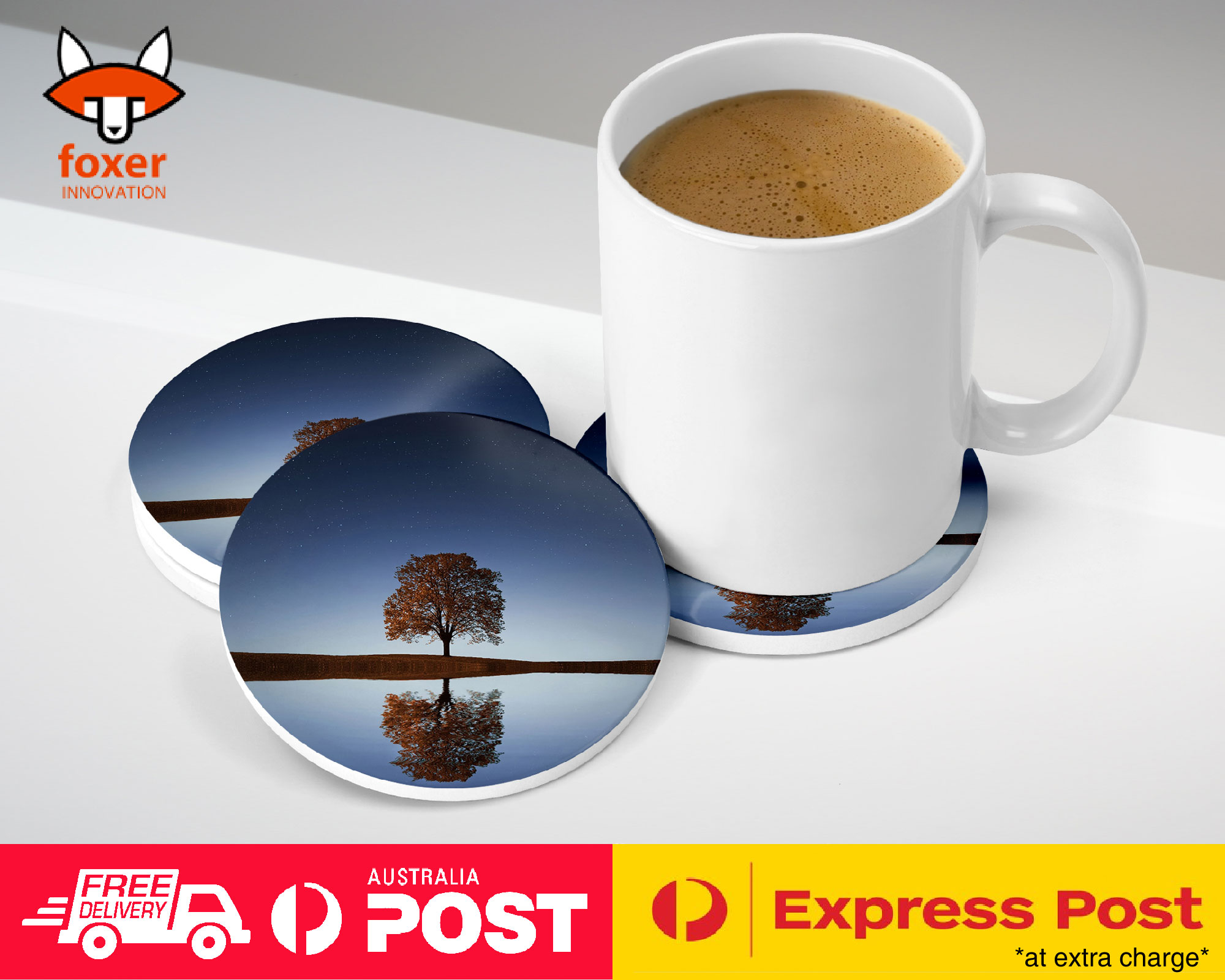 COASTER COFFEE DRINKING MAT|LONELY AUTUMN TREE BY THE LAKE