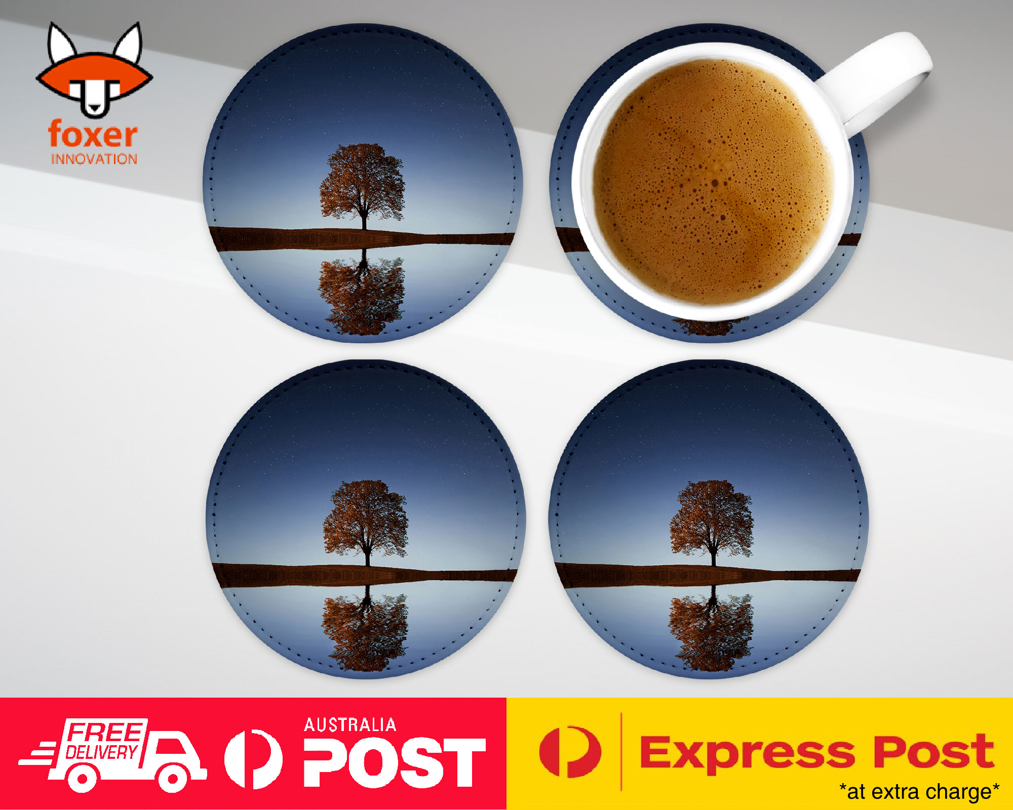 COASTER COFFEE DRINKING MAT|LONELY AUTUMN TREE BY THE LAKE
