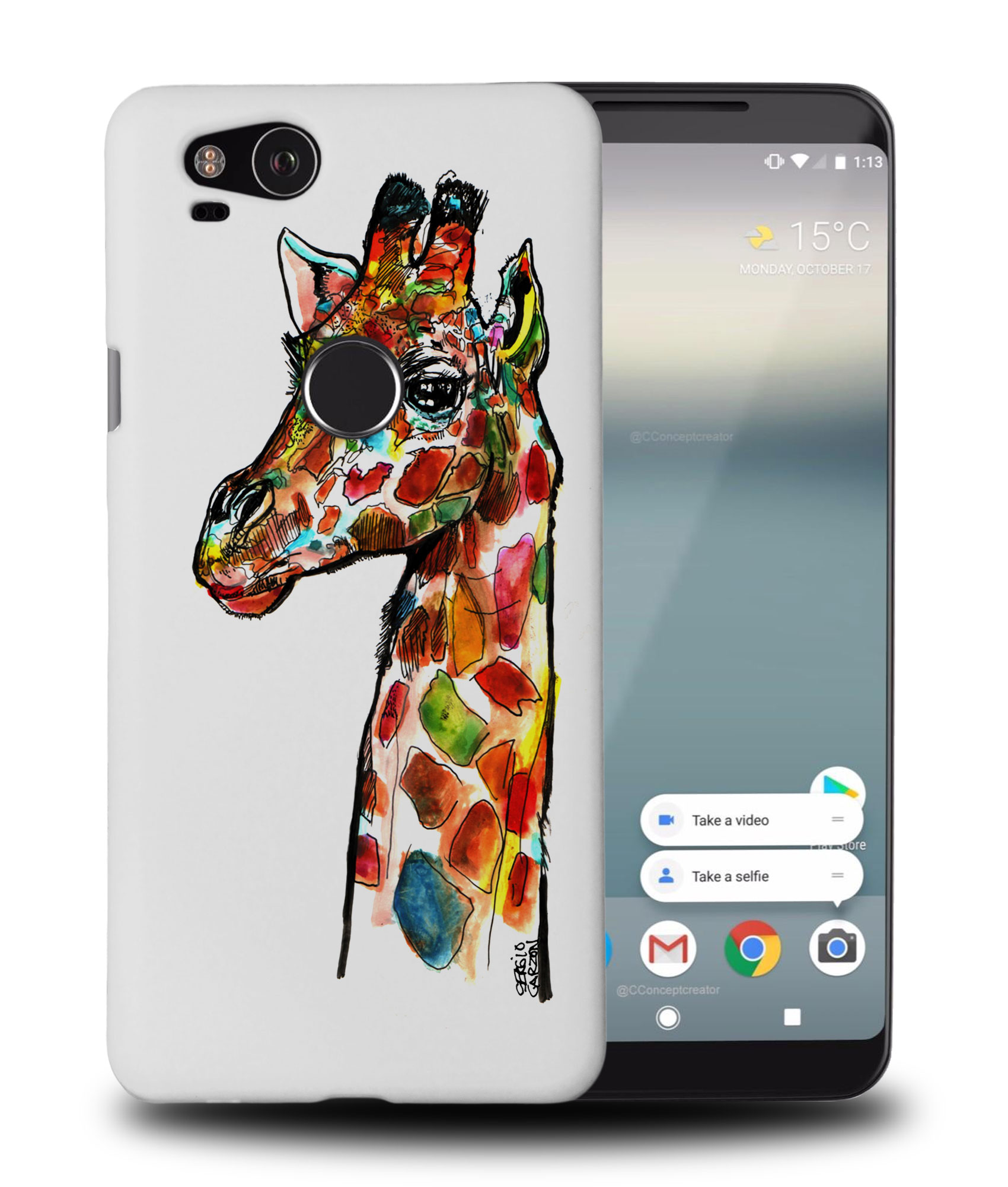 CASE COVER FOR GOOGLE PIXEL|RAINBOW GIRAFFE SKETCH - 第 9/11 張圖片