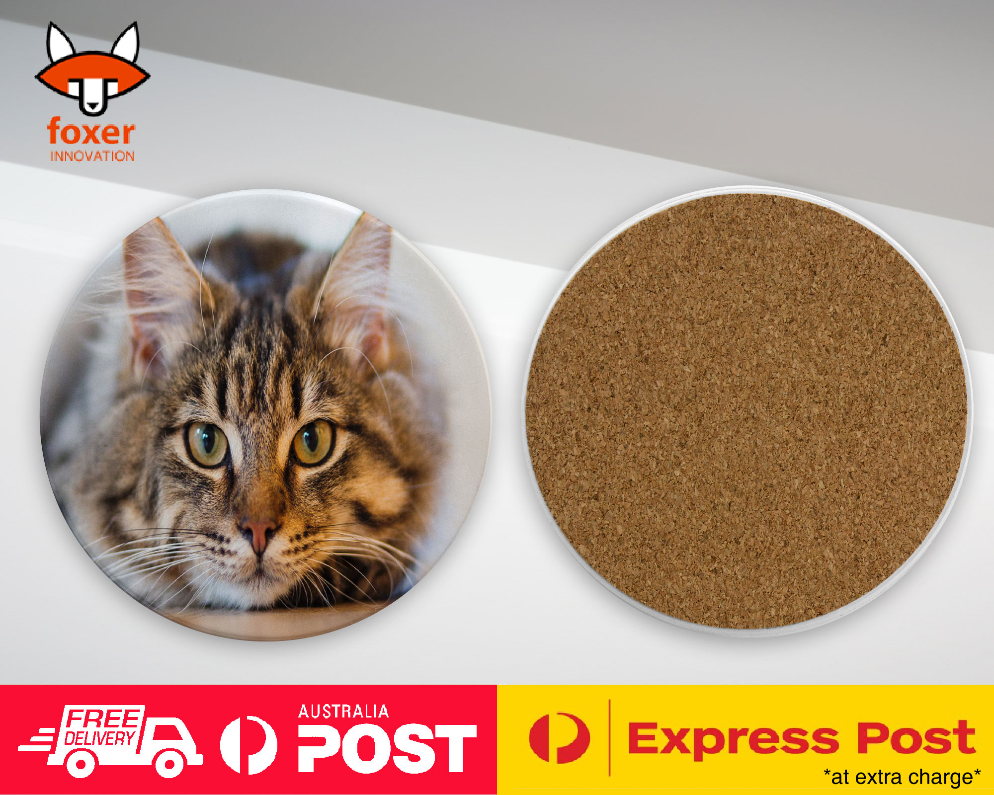 COASTER COFFEE DRINKING MAT|CUTE ADORABLE GREY TAN CAT KITTEN