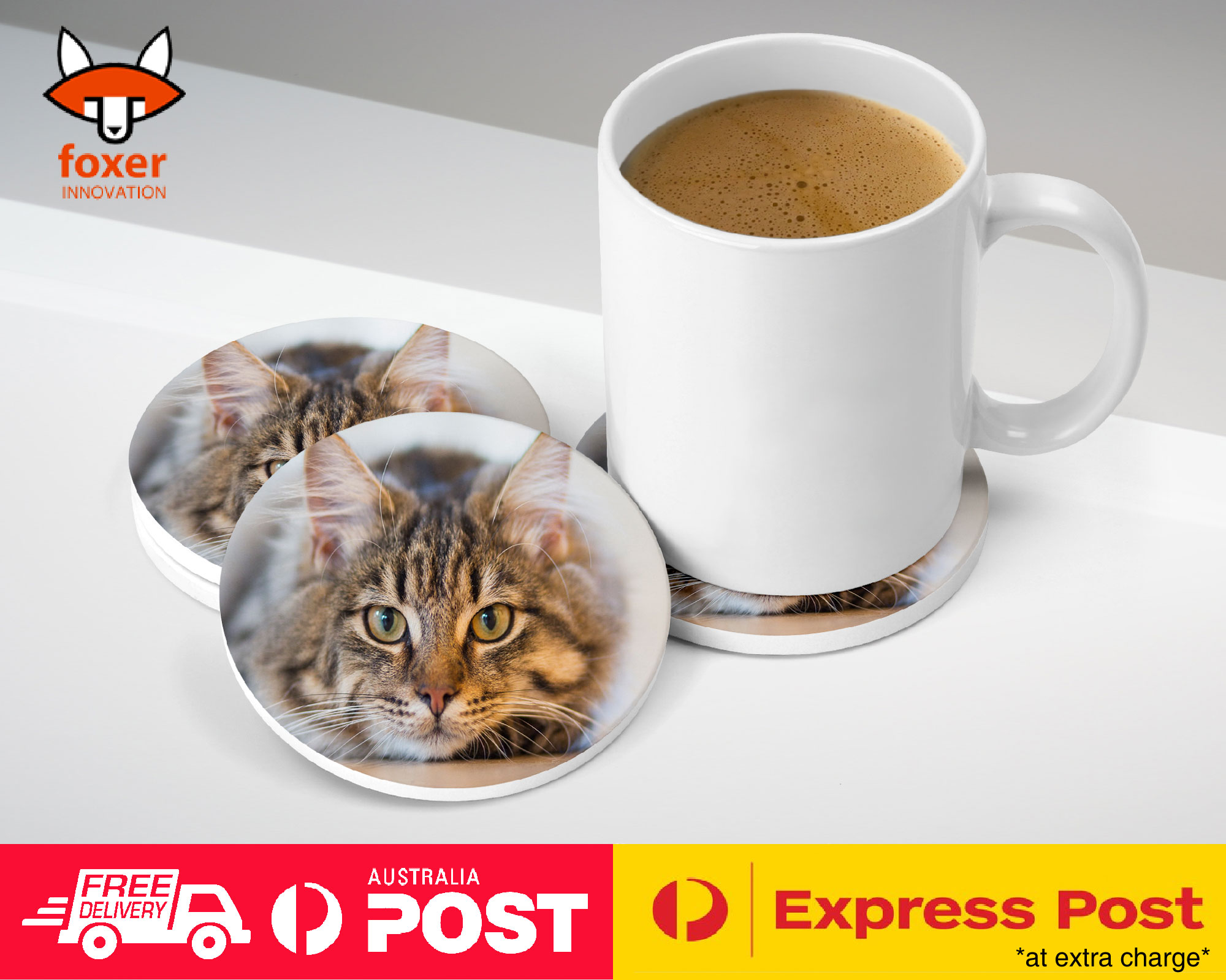 COASTER COFFEE DRINKING MAT|CUTE ADORABLE GREY TAN CAT KITTEN