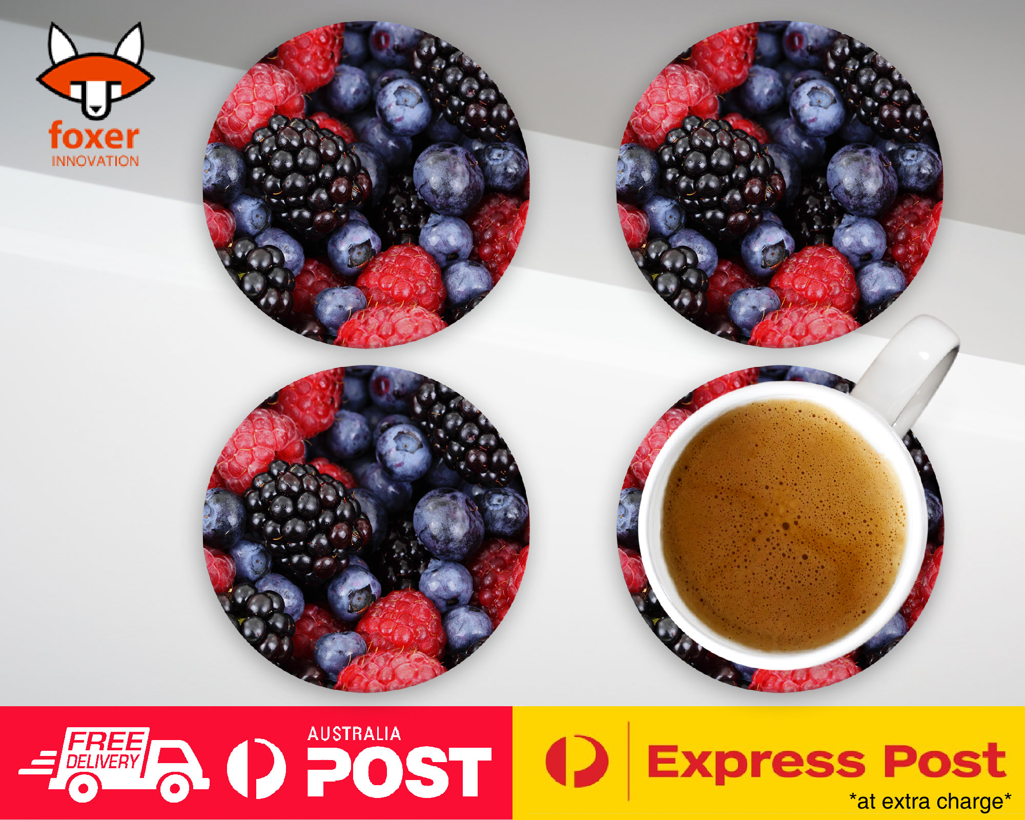 COASTER COFFEE DRINKING MAT|RASPBERRY BLACKBERRYBLUEBERRY