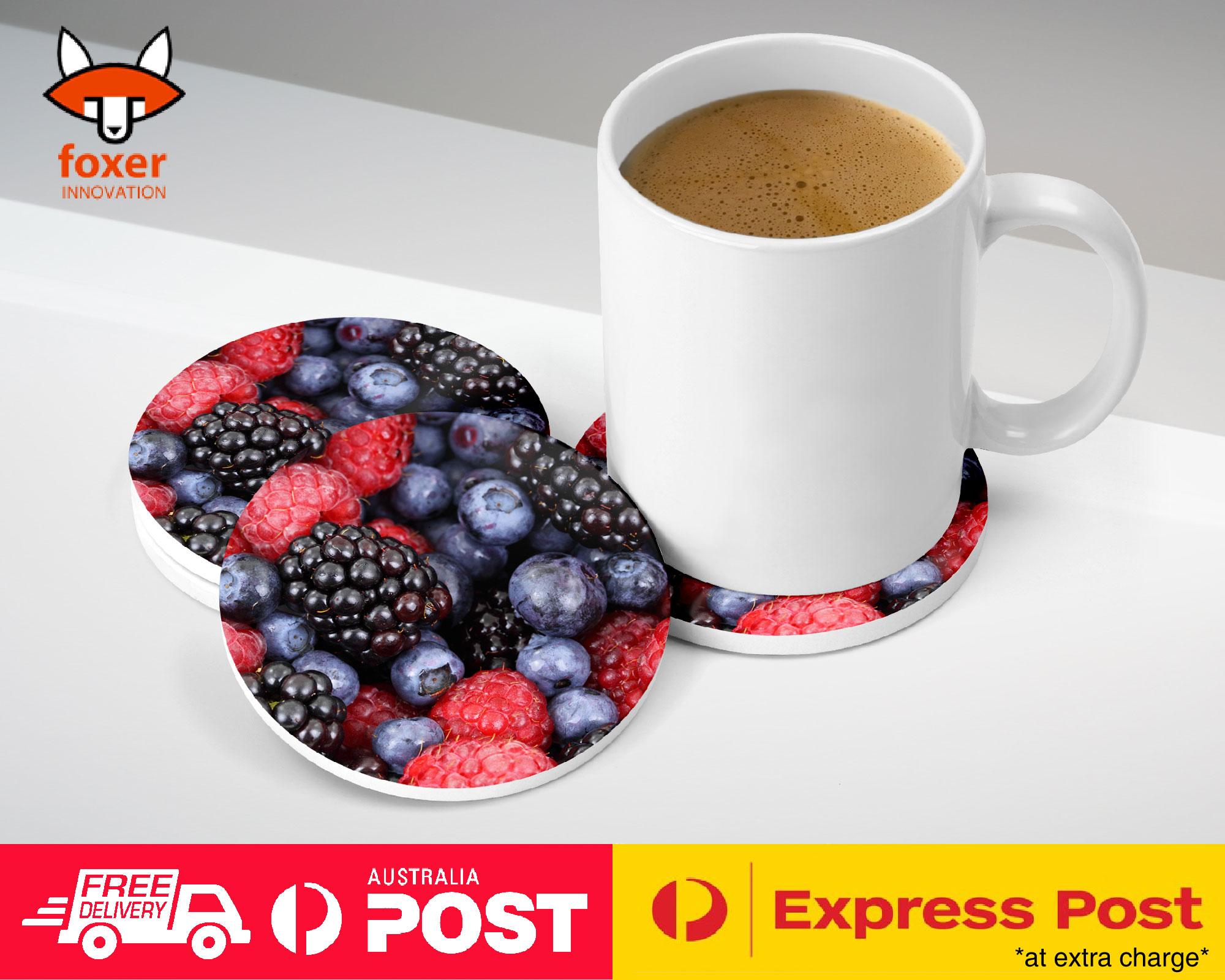 COASTER COFFEE DRINKING MAT|RASPBERRY BLACKBERRYBLUEBERRY