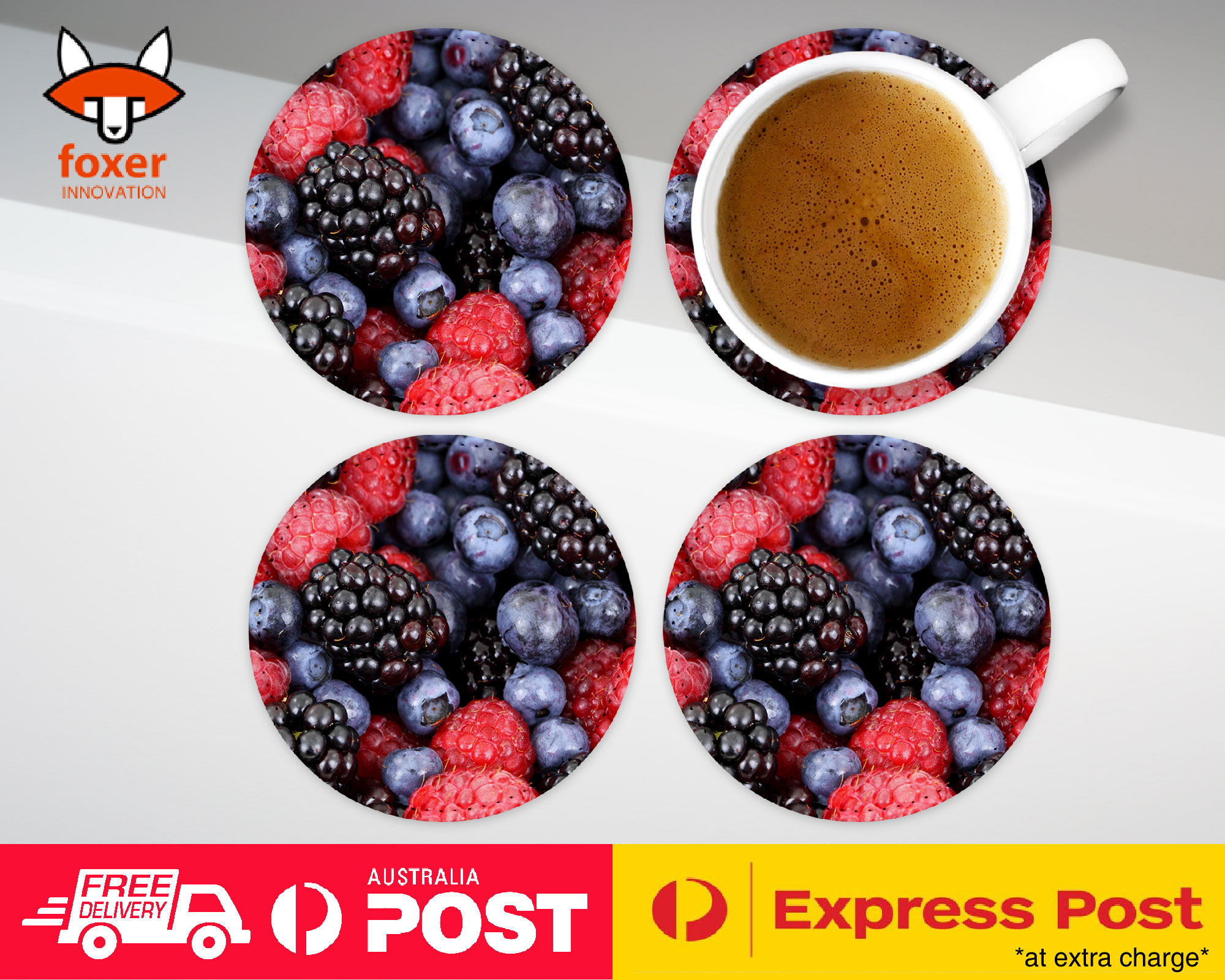 COASTER COFFEE DRINKING MAT|RASPBERRY BLACKBERRYBLUEBERRY