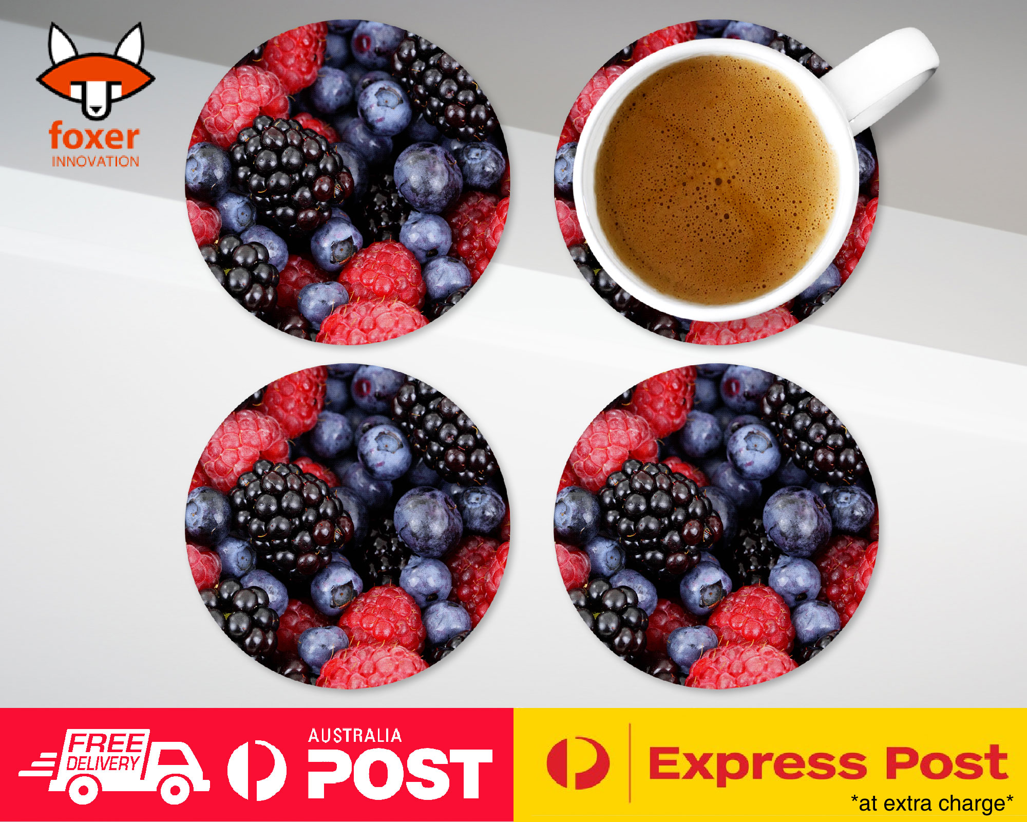 COASTER COFFEE DRINKING MAT|RASPBERRY BLACKBERRYBLUEBERRY
