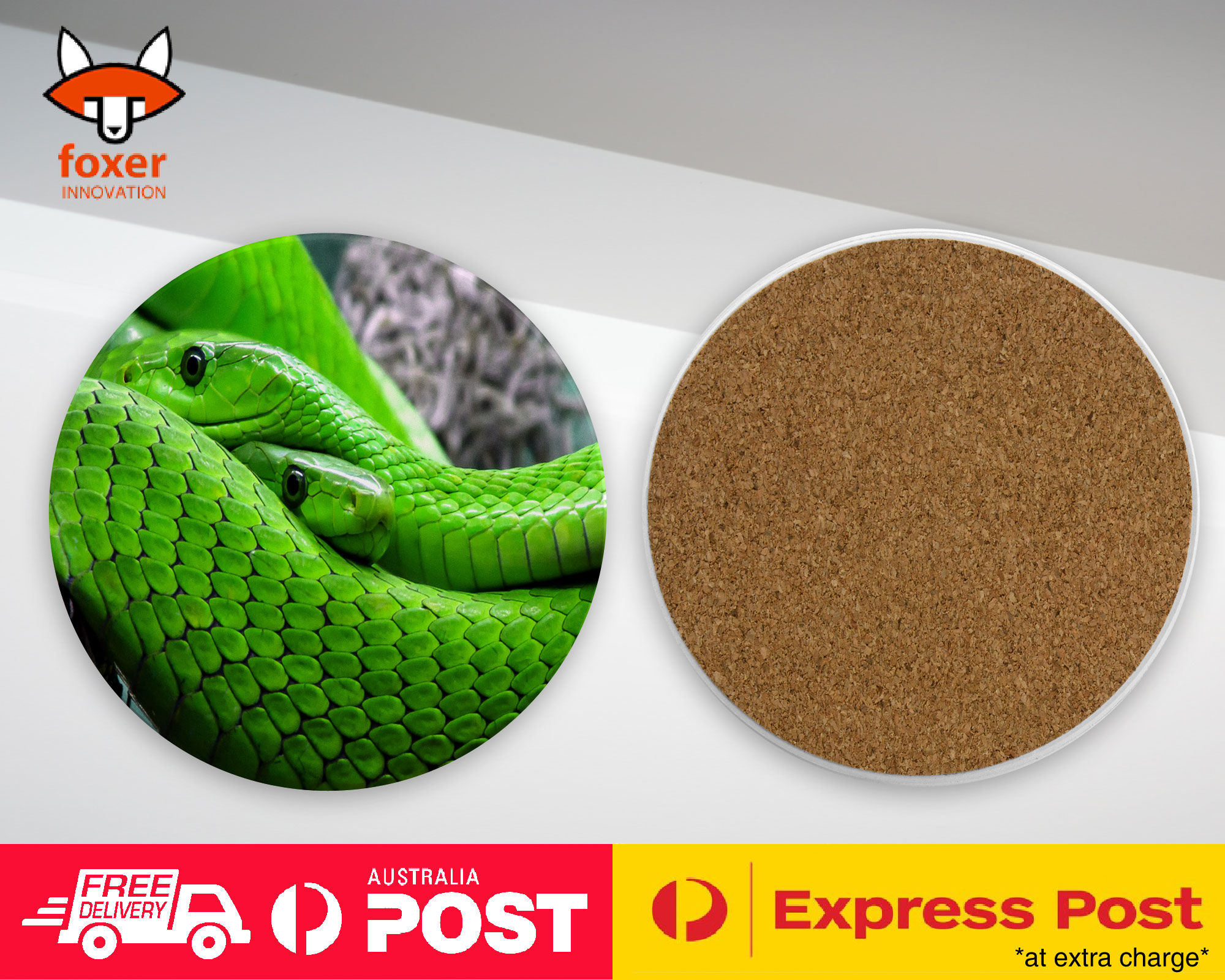 COASTER COFFEE DRINKING MAT|GREEN SLIMY REPTILE SNAKE
