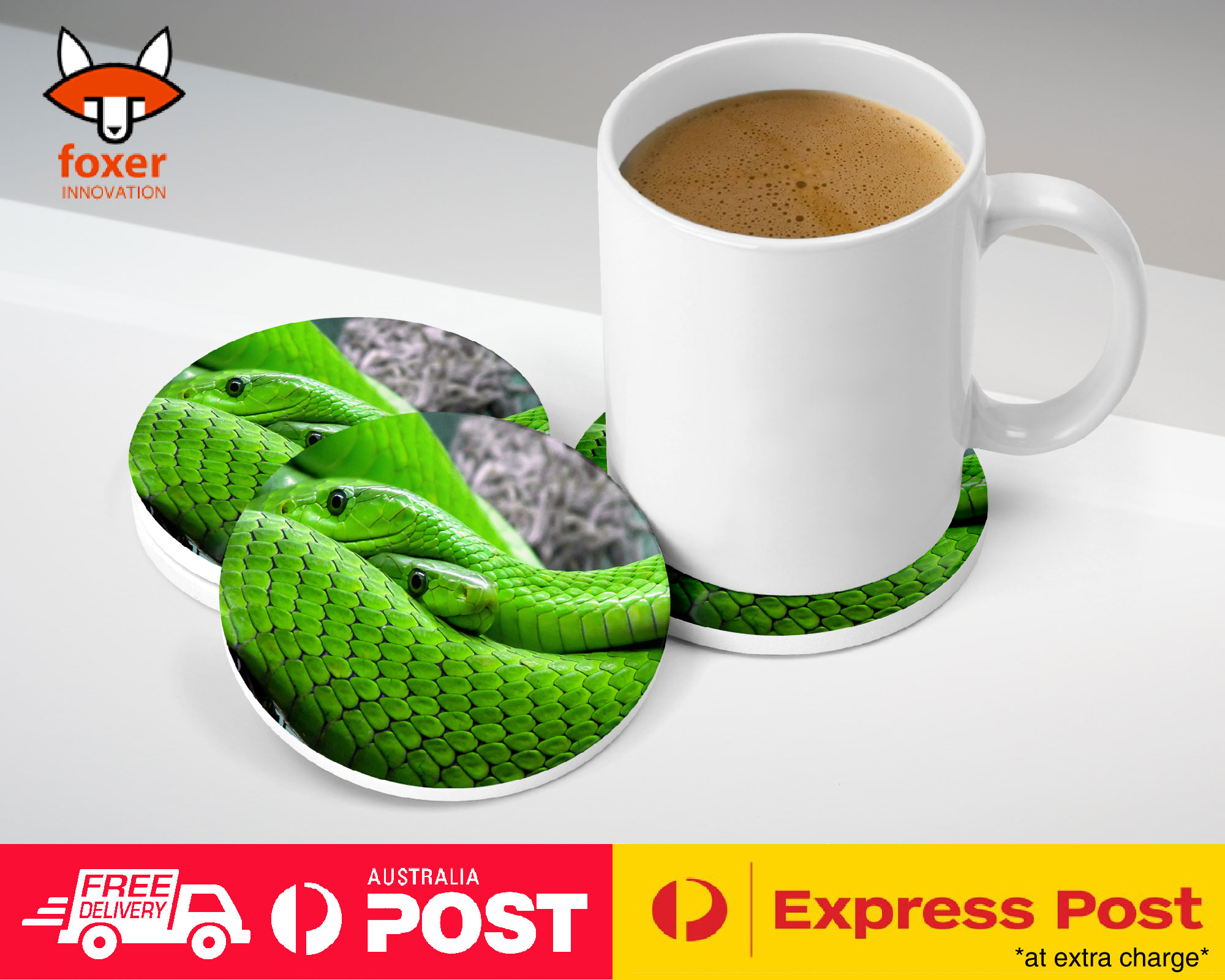 COASTER COFFEE DRINKING MAT|GREEN SLIMY REPTILE SNAKE
