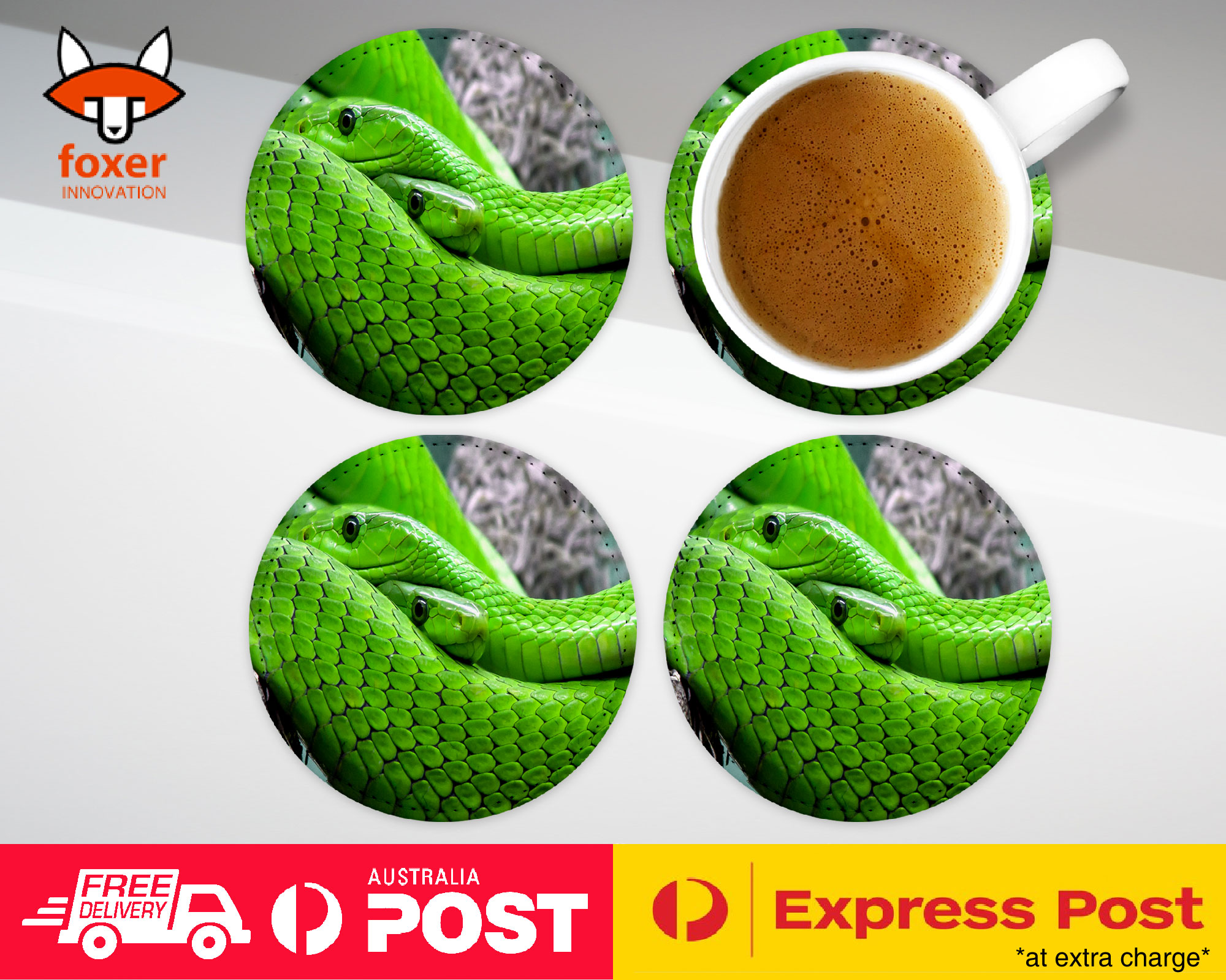 COASTER COFFEE DRINKING MAT|GREEN SLIMY REPTILE SNAKE