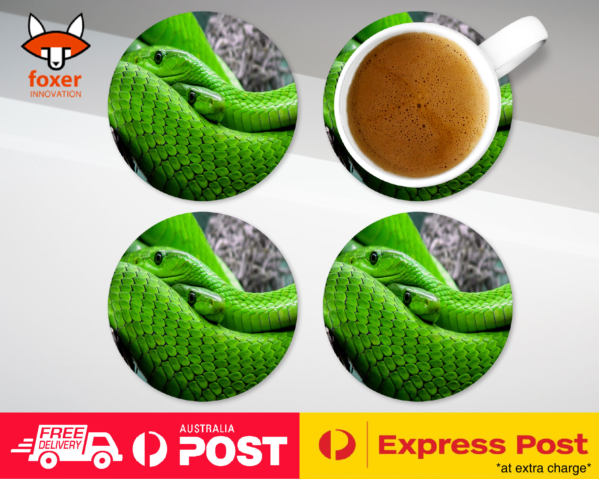 COASTER COFFEE DRINKING MAT|GREEN SLIMY REPTILE SNAKE