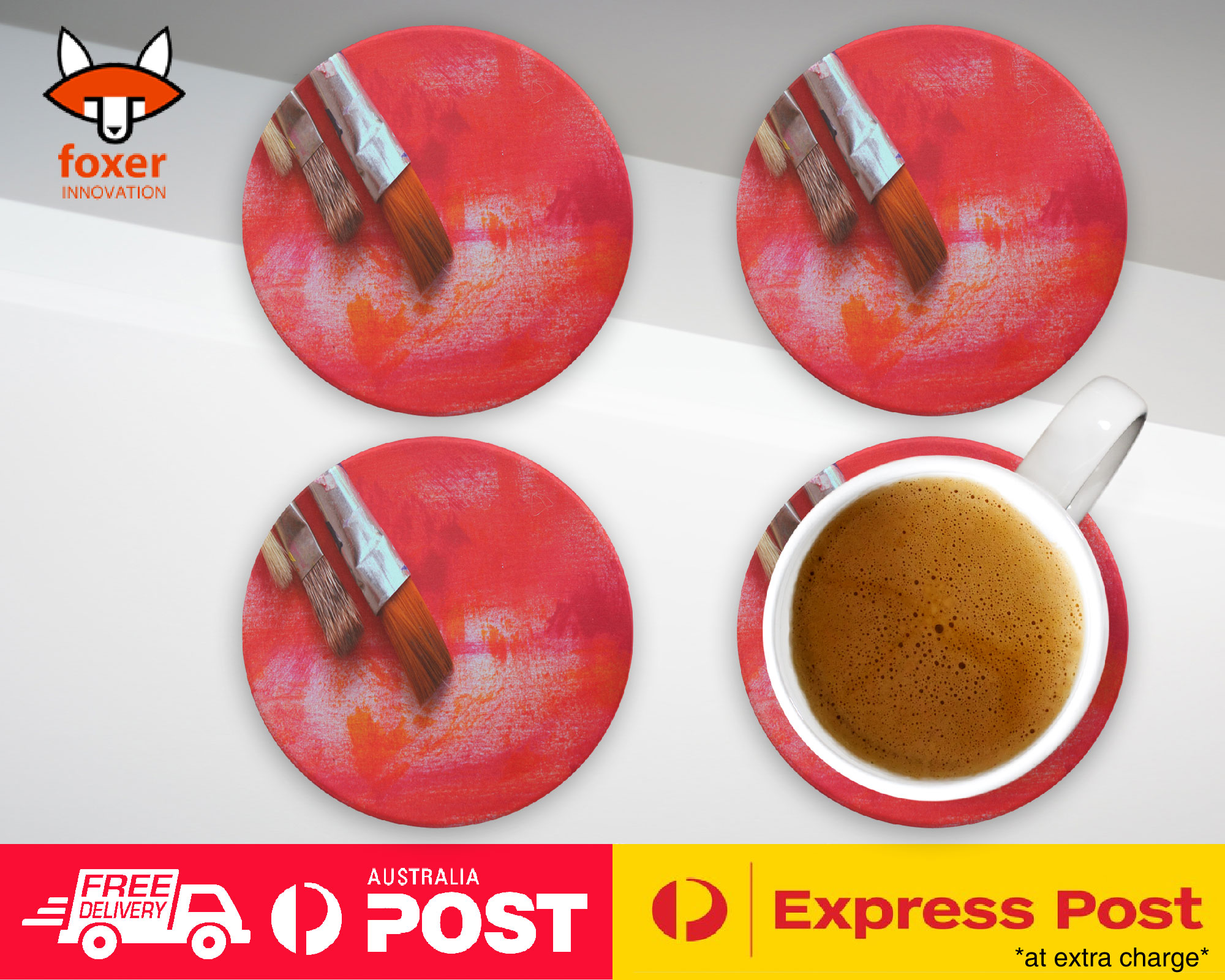 COASTER COFFEE DRINKING MAT|THREE PAINT BRUSH ART