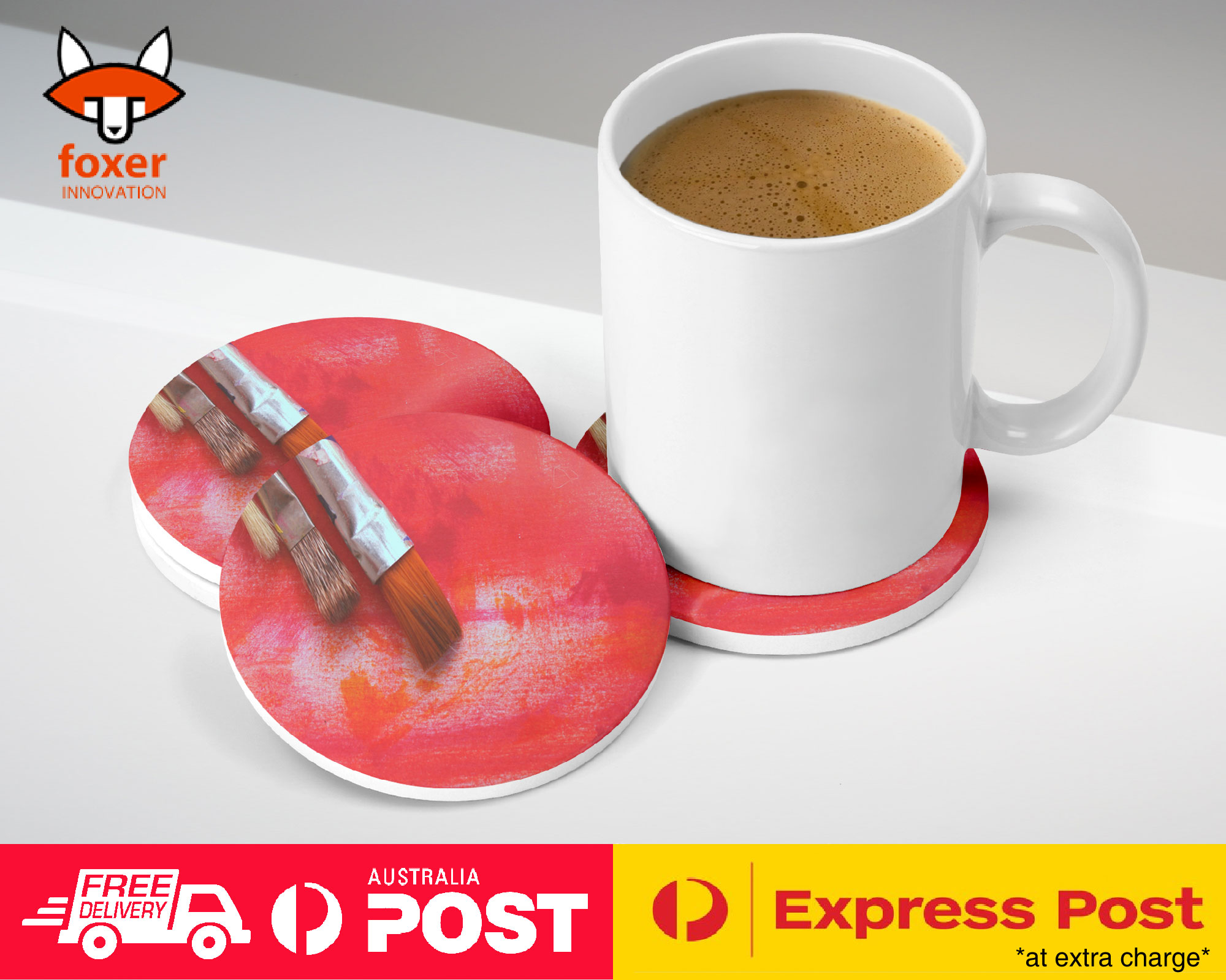 COASTER COFFEE DRINKING MAT|THREE PAINT BRUSH ART
