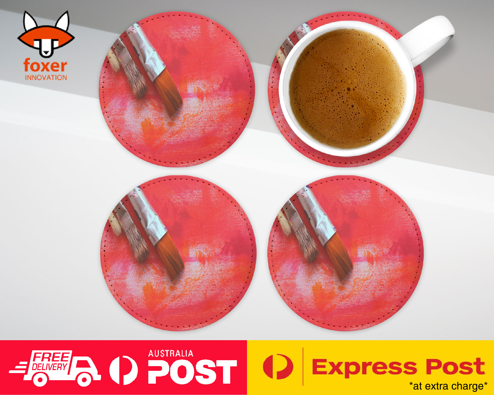 COASTER COFFEE DRINKING MAT|THREE PAINT BRUSH ART