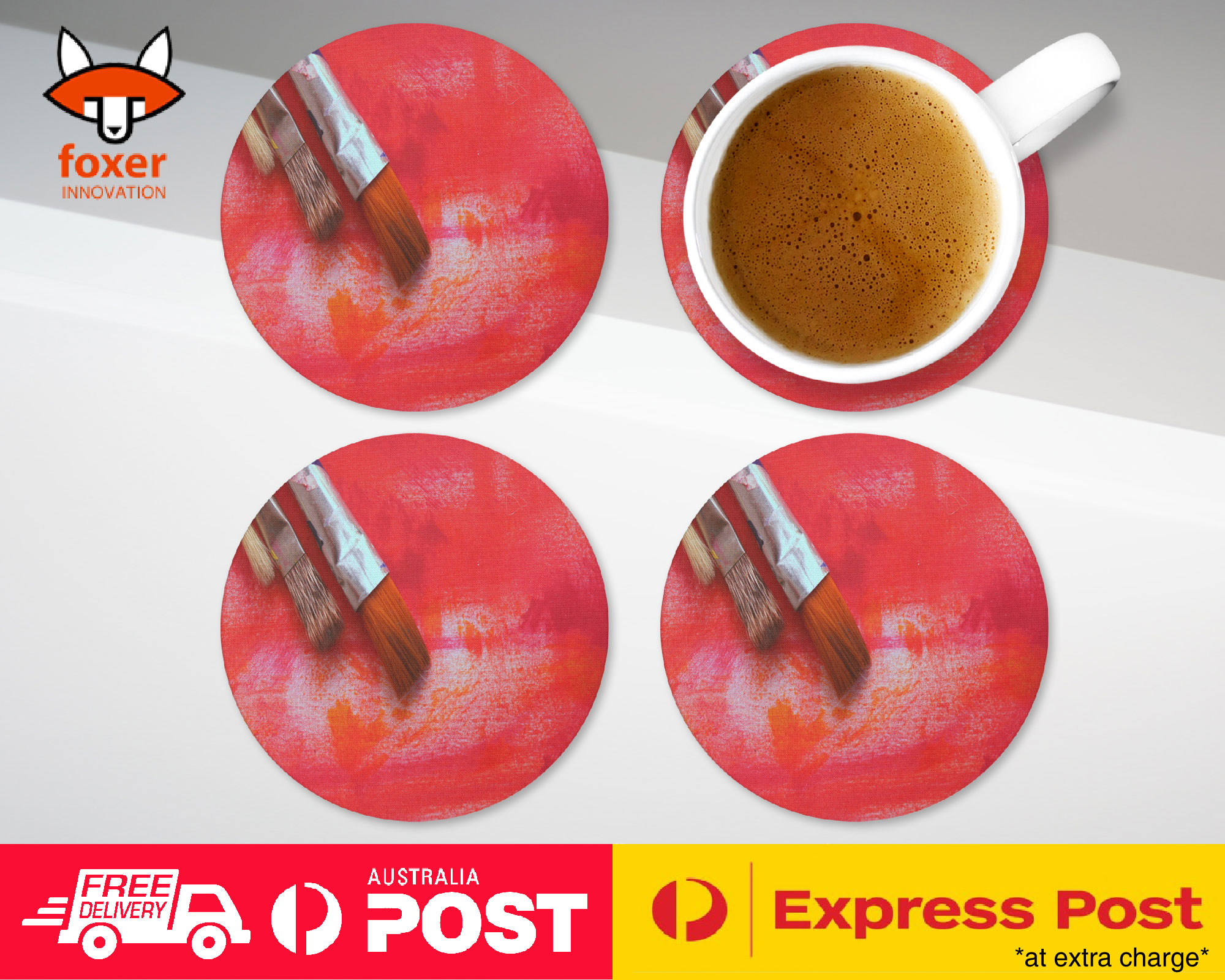 COASTER COFFEE DRINKING MAT|THREE PAINT BRUSH ART