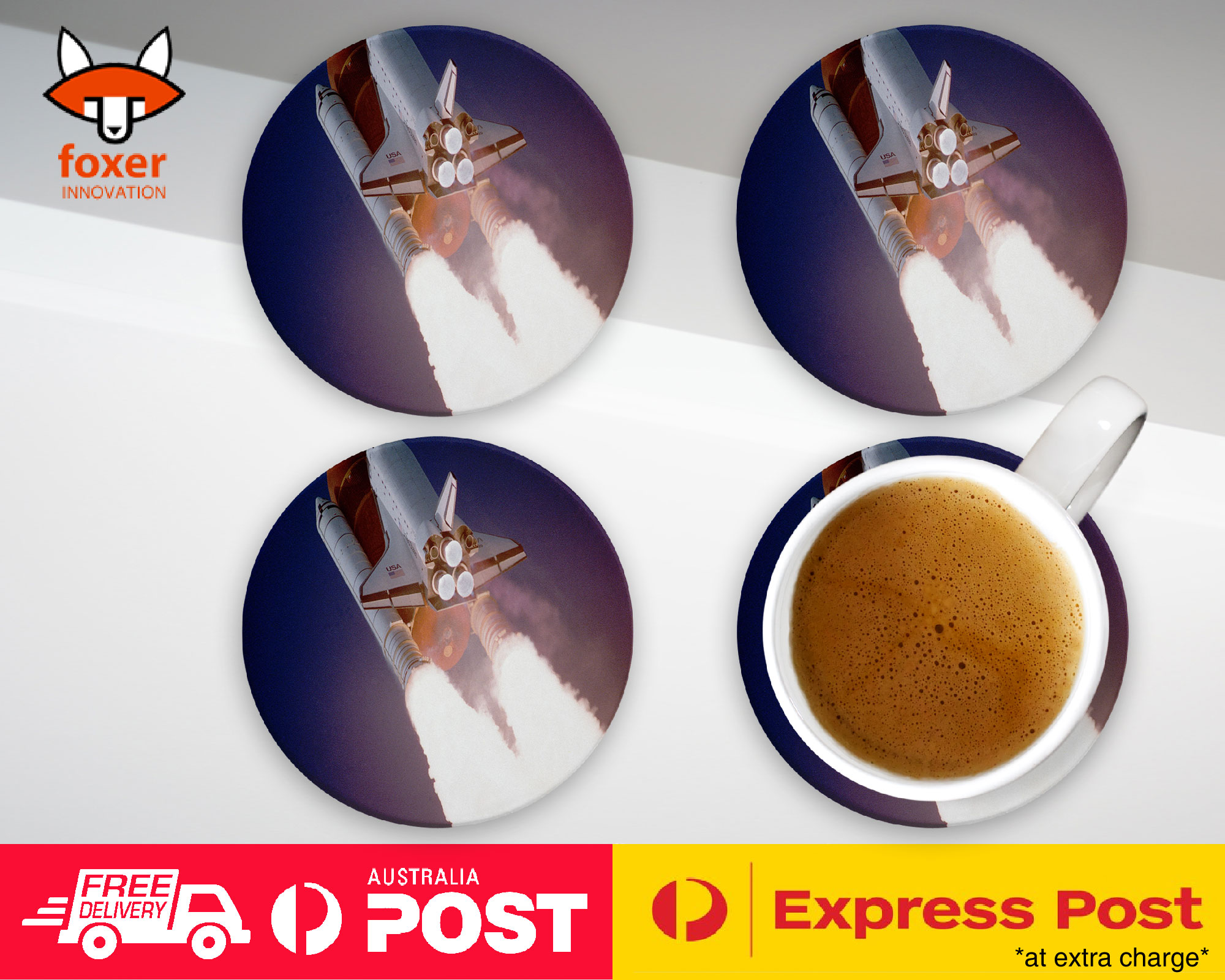 COASTER COFFEE DRINKING MAT|SPACE ROCKET LAUNCH