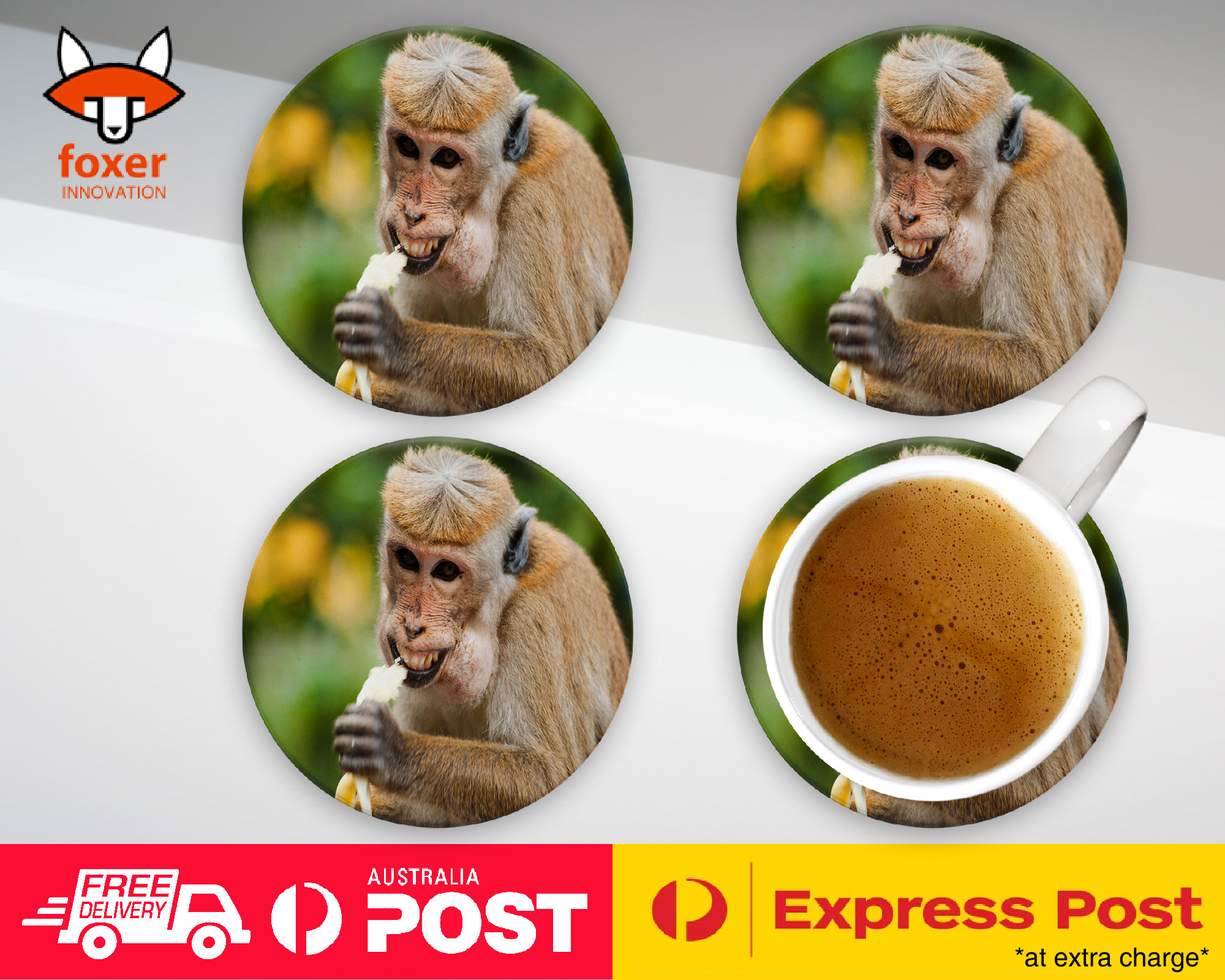 COASTER COFFEE DRINKING MAT|CUTE FUNNY MONKEY EATING BANANA